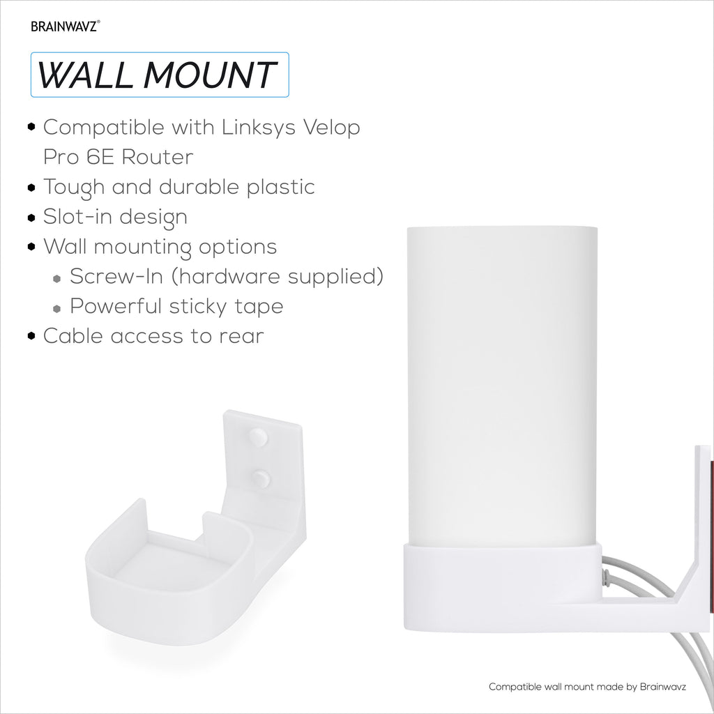 Screwless Wall Mount for Linksys Velop Pro 6E (AXE5400) Wifi Mesh Router, Easy To Install Holder, Adhesive & Screw Mounting Option