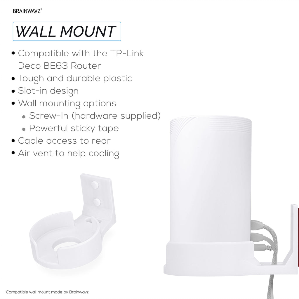 Adhesive Wall Mount for TP Link BE63 (BE1000) WiFi Mesh Router, Easy To Install Holder, Stick On & Screw In Mounting