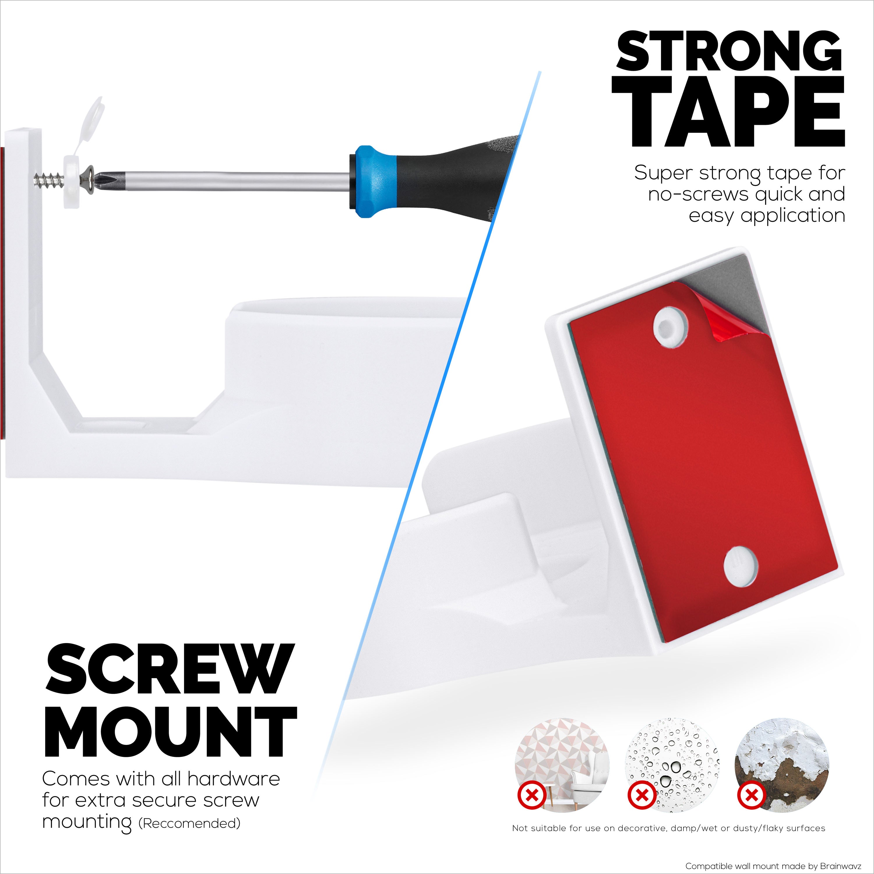 Adhesive Wall Mount for TP Link BE63 (BE1000) WiFi Mesh Router, Easy To Install Holder, Stick On & Screw In Mounting