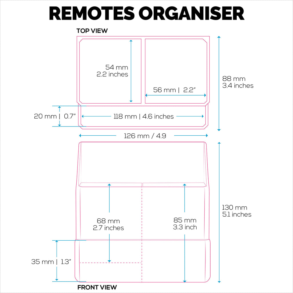 Adhesive Remote Control Wall Mount Holder, Easy To Install, Holds upto 4 Remotes & Storage for Phones, Pens & More
