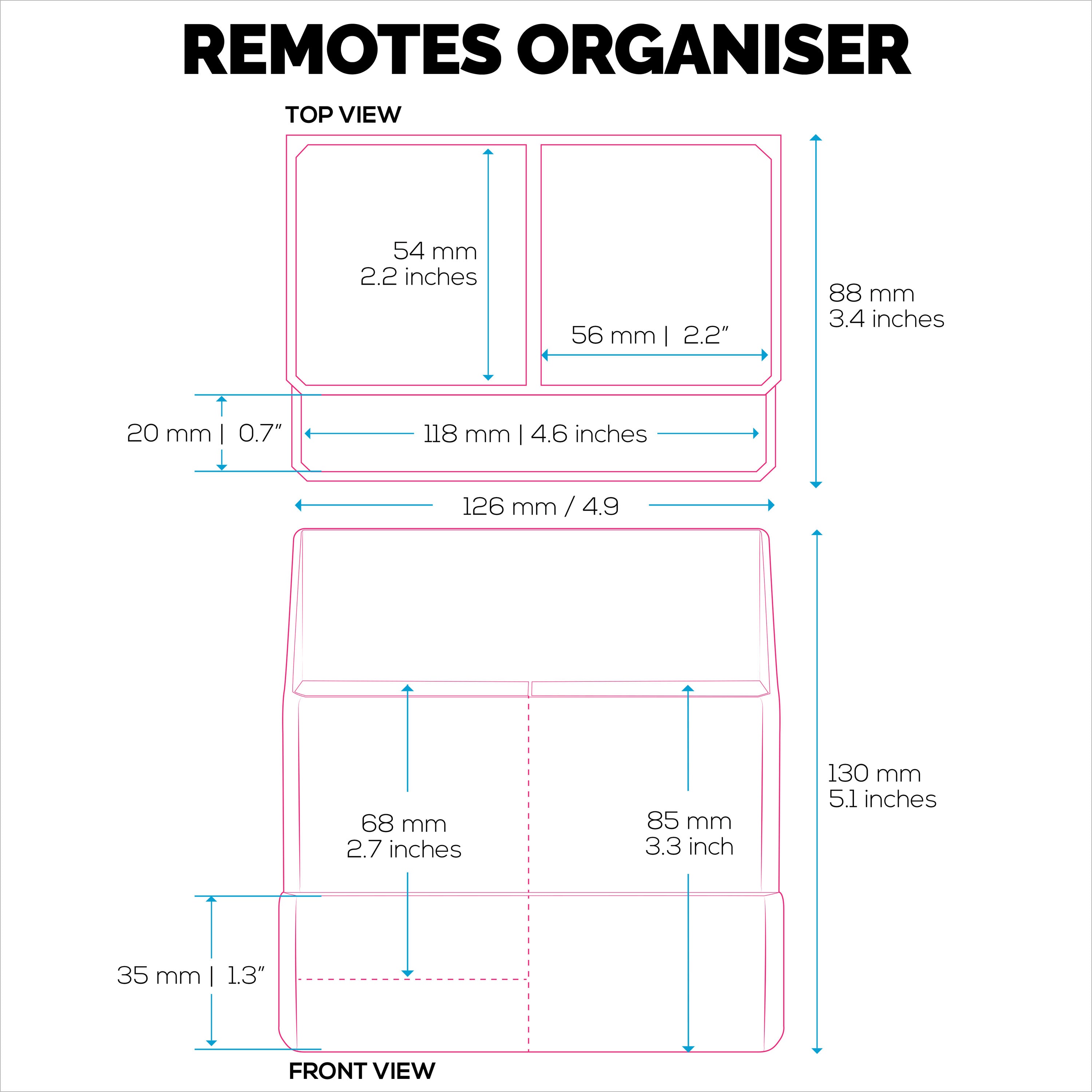 Adhesive Remote Control Wall Mount Holder, Easy To Install, Holds upto 4 Remotes & Storage for Phones, Pens & More