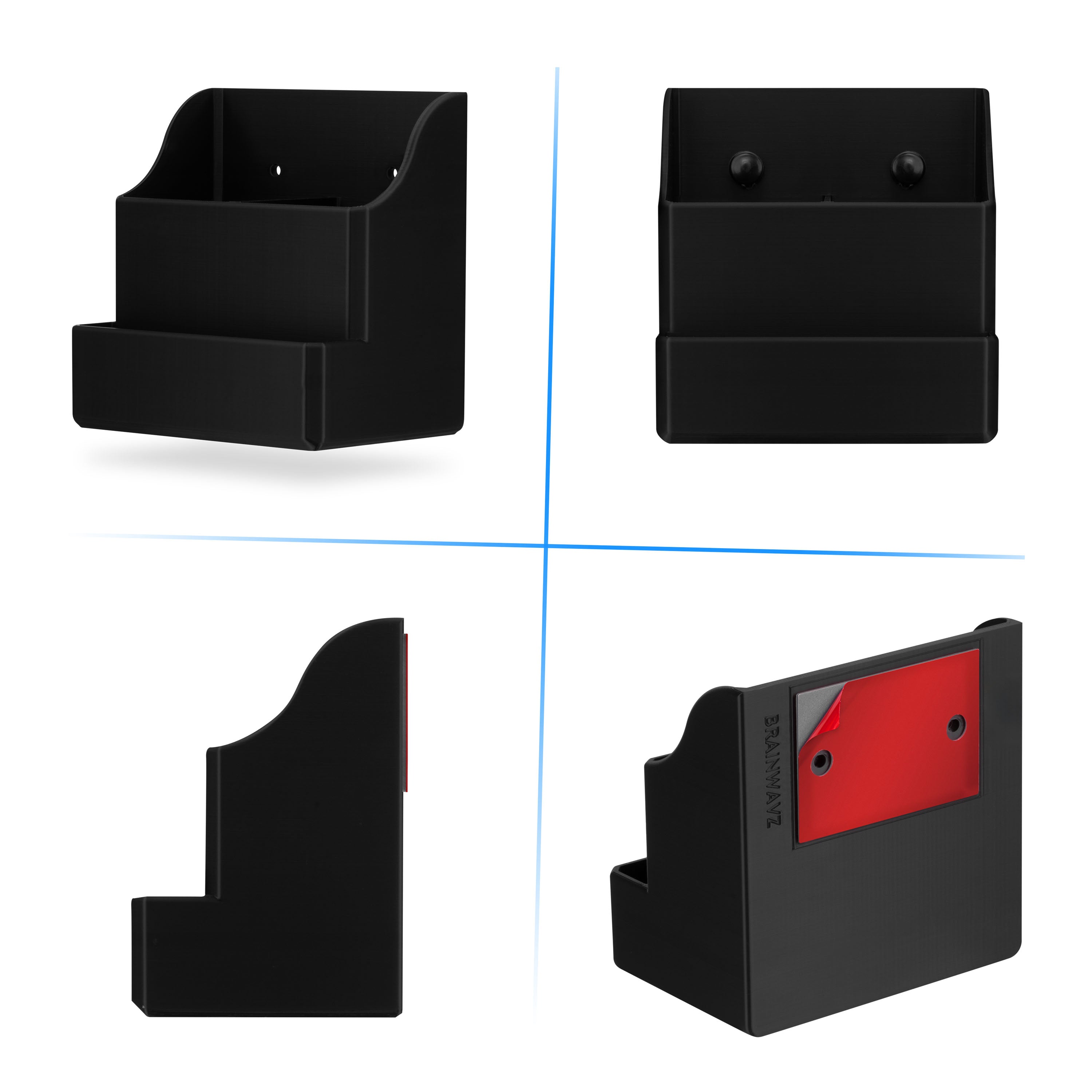 Adhesive Remote Control Wall Mount Holder, Easy To Install, Holds upto 4 Remotes & Storage for Phones, Pens & More