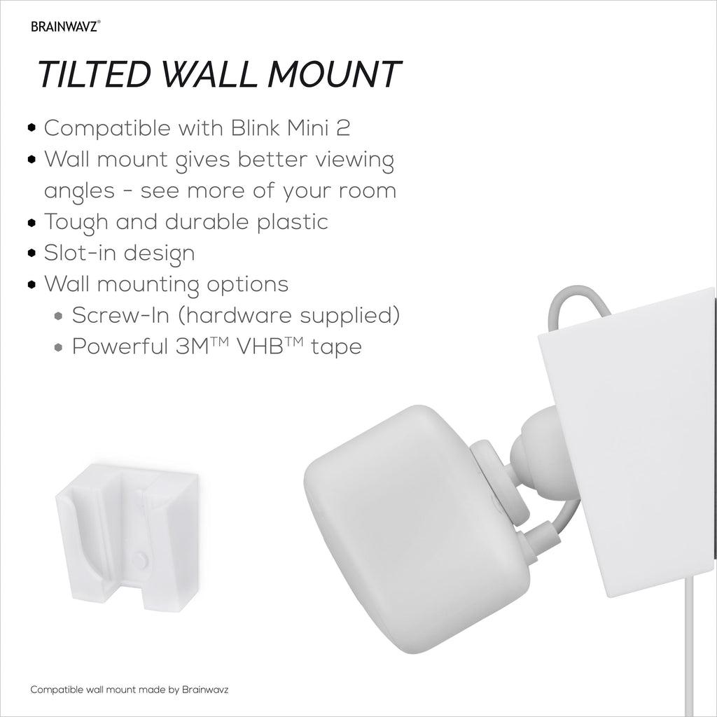 Screwless Wall Mount for Blink Mini 2, Easy To Install Holder, Angled for Better Views, Screw In Option