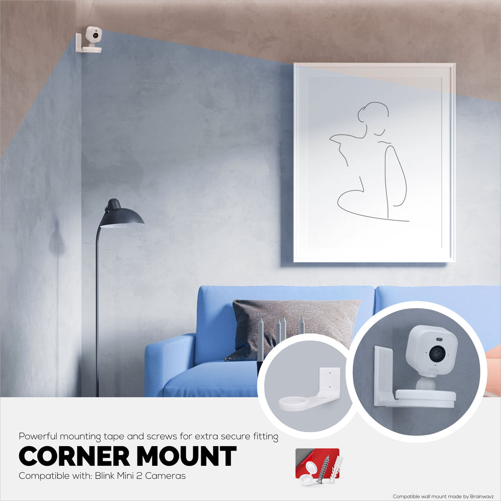 Screwless Corner Mount for Blink Mini 2 Camera, Better Viewing Angles & Reduce Blind Spots, Easy To Install Wall Holder, Adhesive & Screw