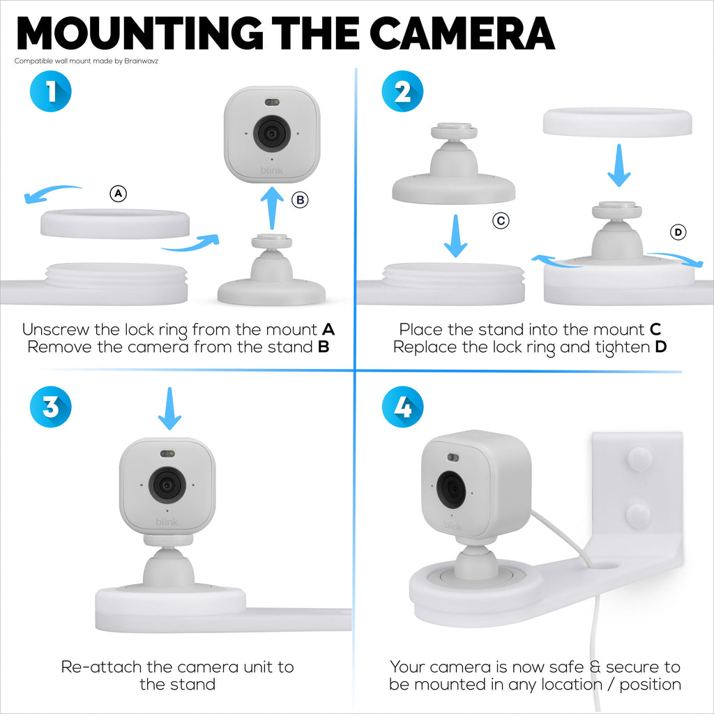 Screwless Corner Mount for Blink Mini 2 Camera, Better Viewing Angles & Reduce Blind Spots, Easy To Install Wall Holder, Adhesive & Screw