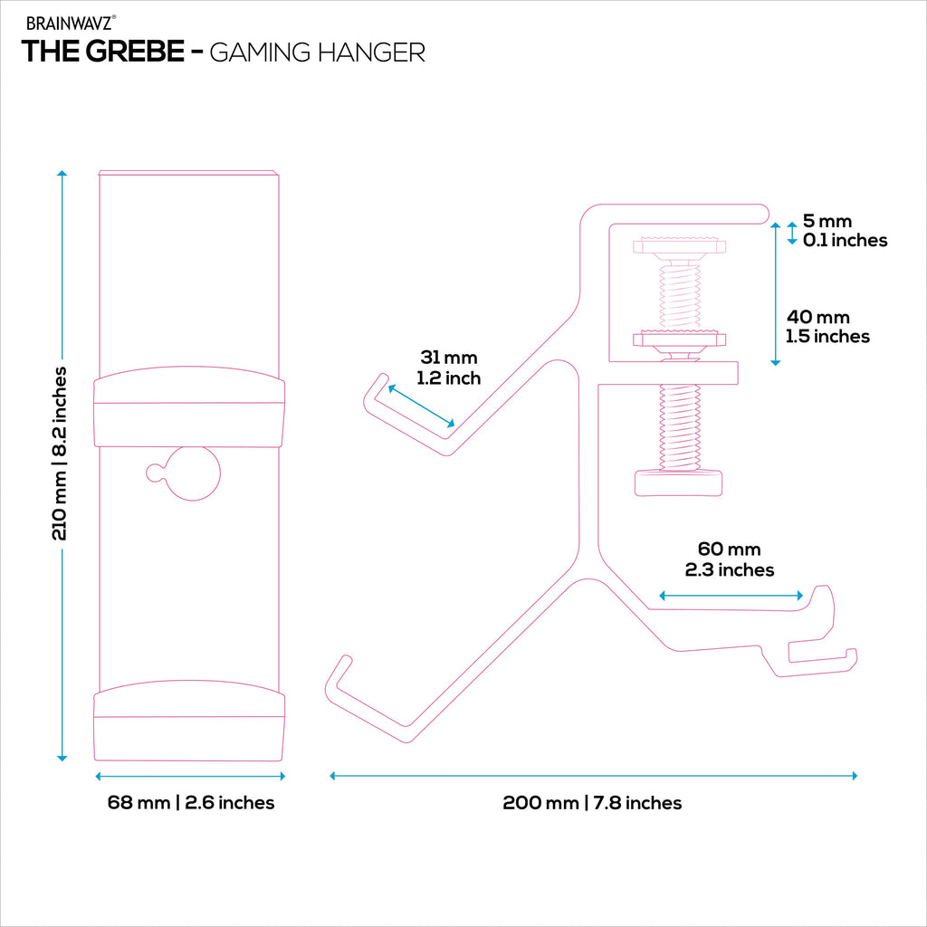 The Grebe - Headphone & Dual Game Controller Holder - Attaches to Side of Desk, Under Desk Headset Holder, Suitable for All Headphones & Gamepads