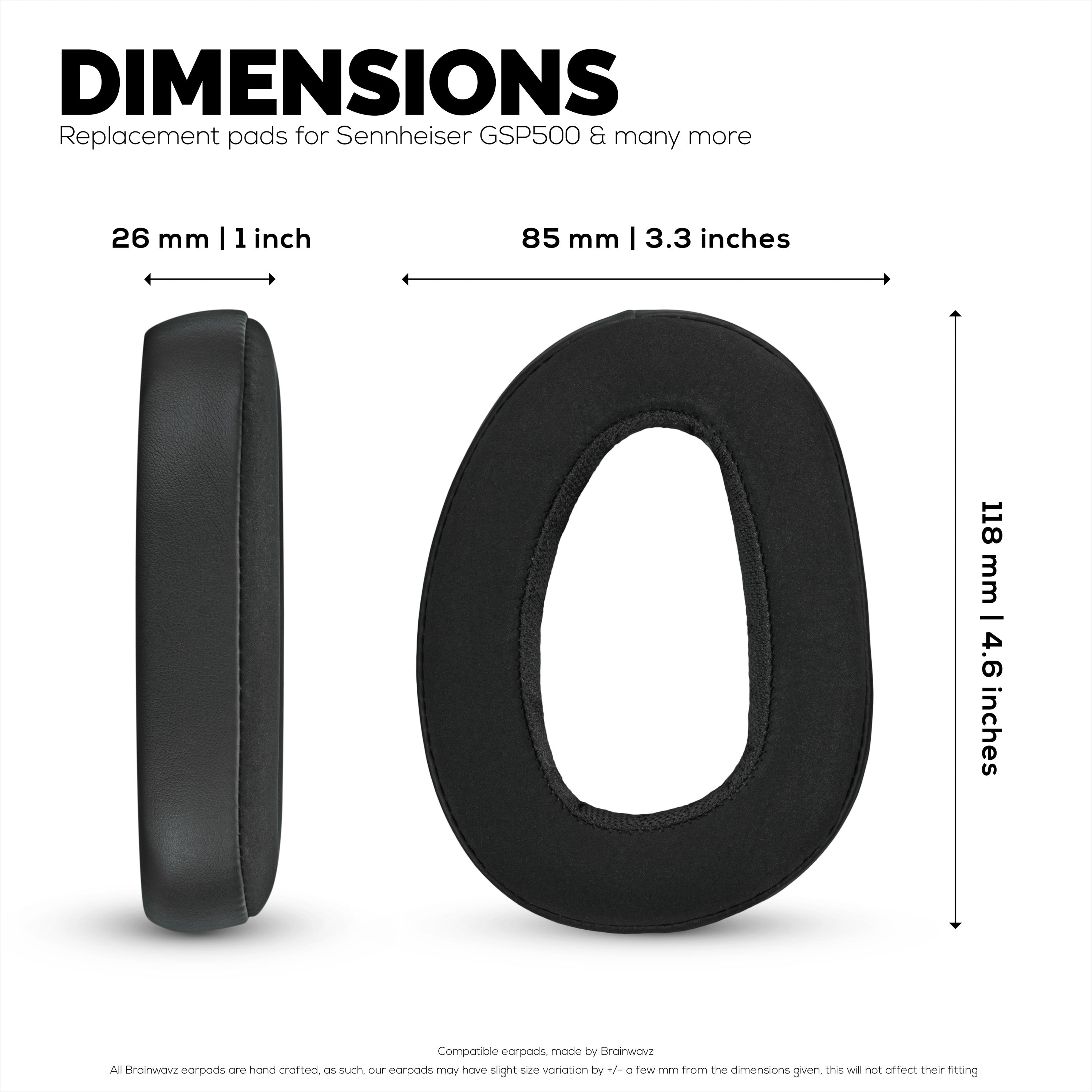 Replacement Earpads for for Sennheiser GSP500, GSP550, GSP600 & GSP670 Headphones - PU Leather & Memory Foam