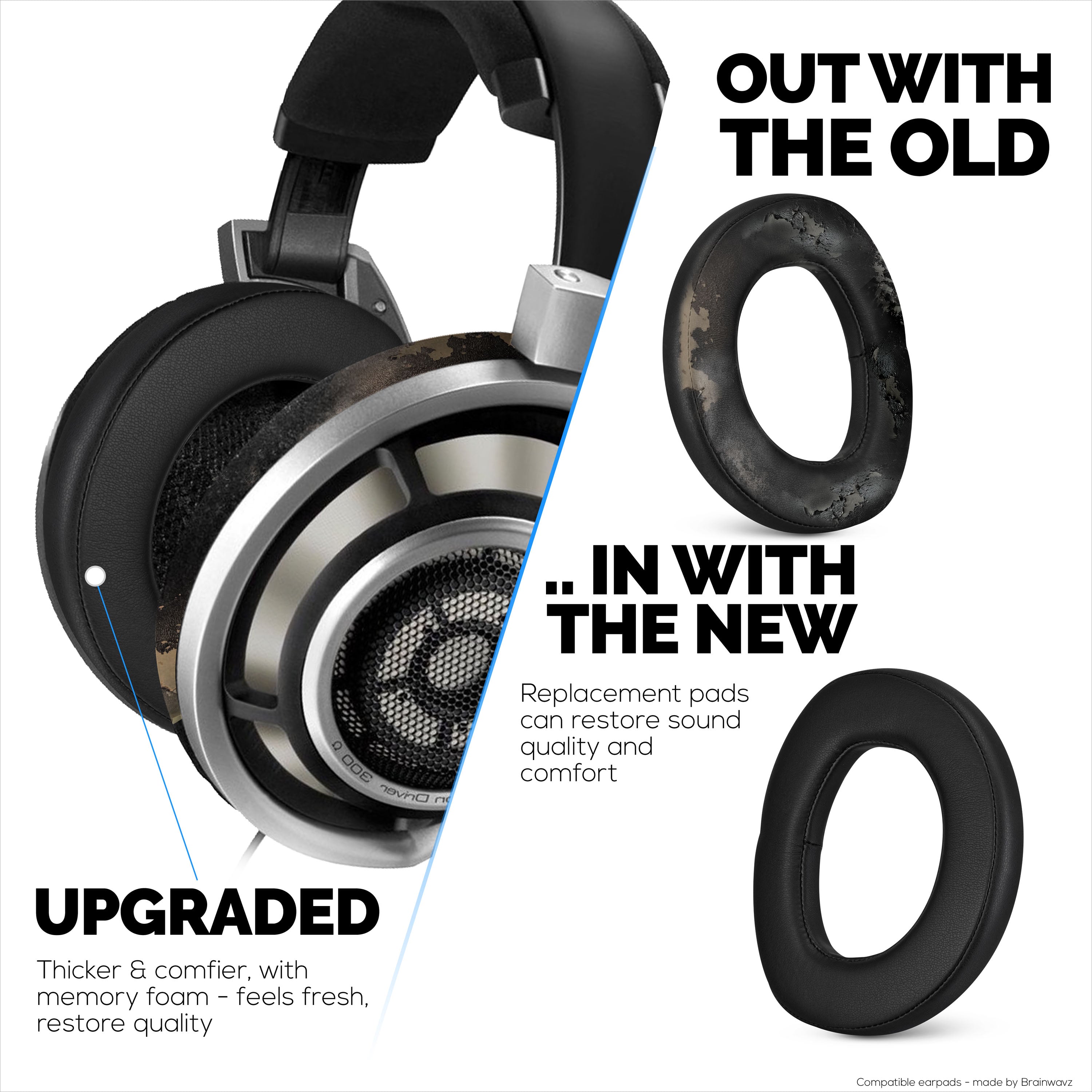 Replacement Earpads for Sennheiser HD800 & H800S Gaming Headphones, PU Leather, Memory Foam Extra Comfort, Upgraded, Durable & Long Lasting
