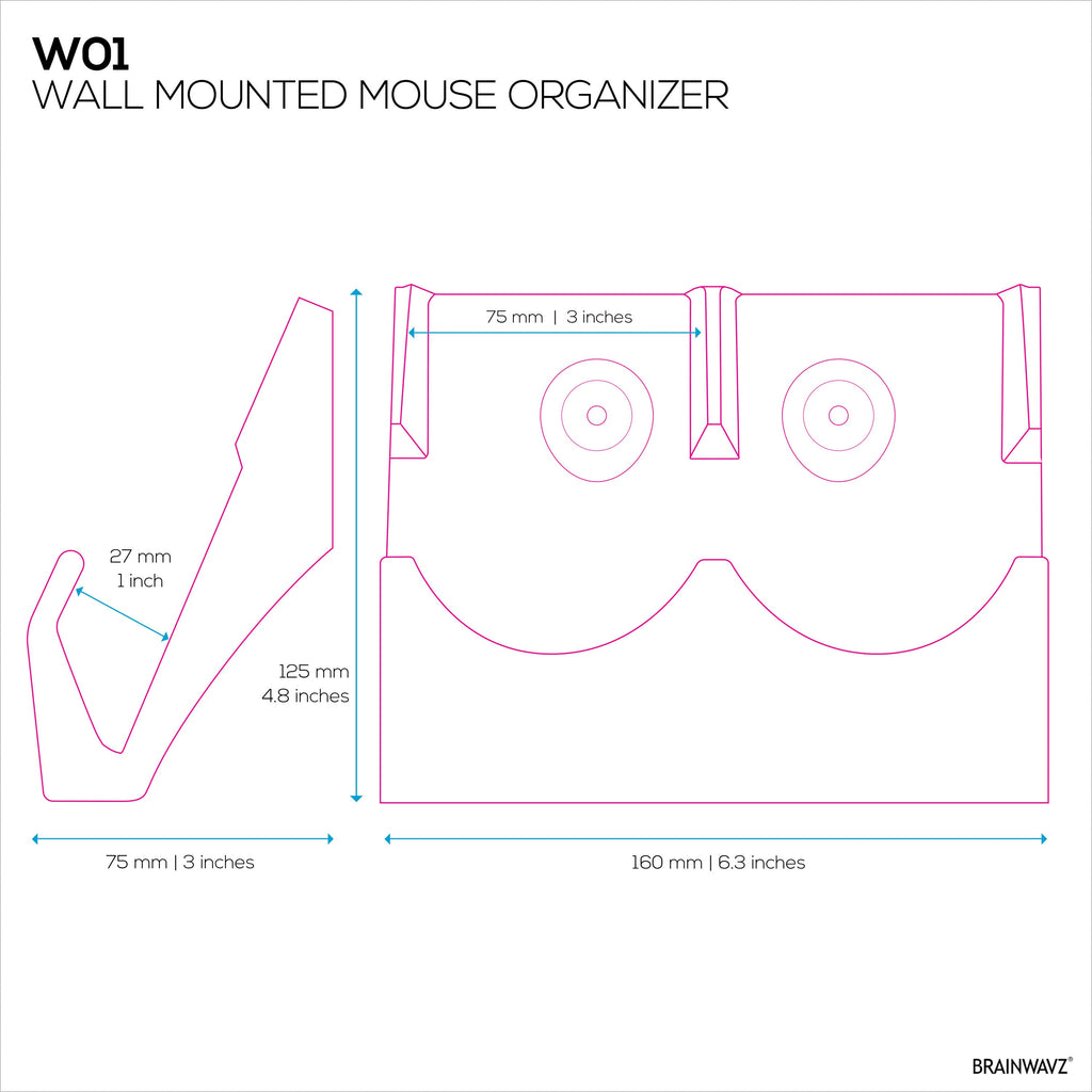 Wall Mount Dual Mouse Holder Display Stand - Holds Gaming & Most Size Mice, Screw-In or Stick-On Mounting Options