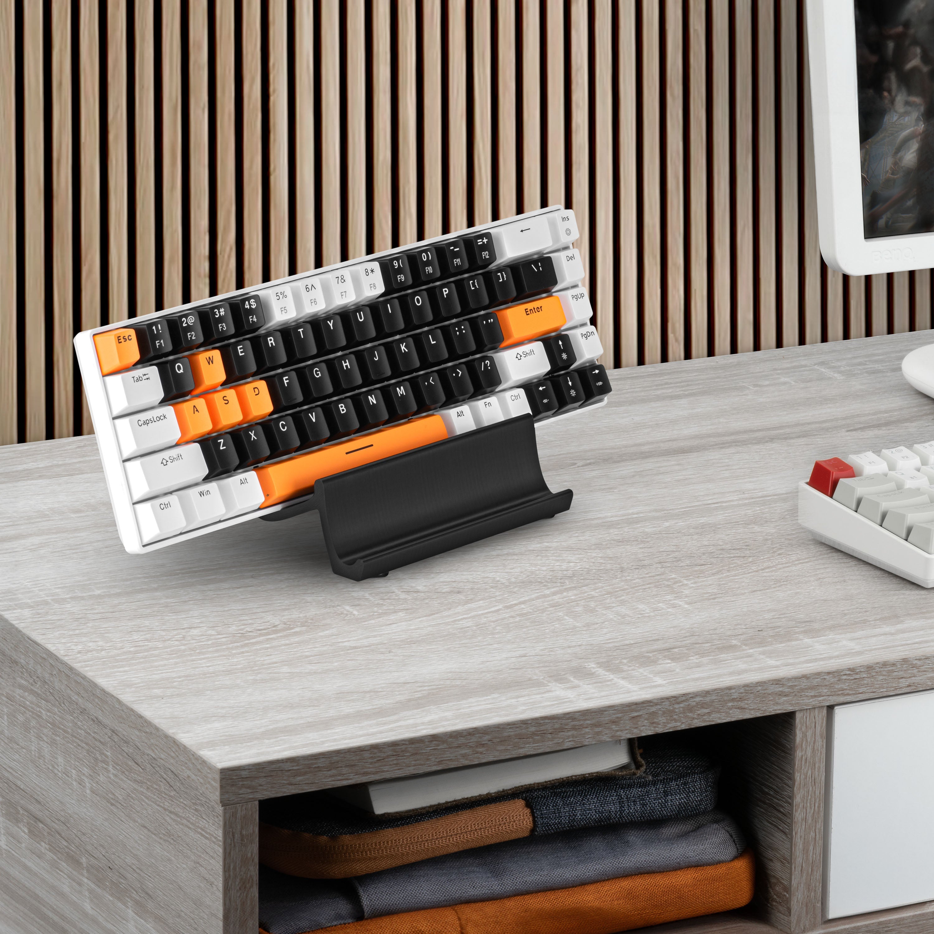 Desktop Keyboard Stand Holder - Minimal, Modern Wave Design for Display & Safe Storage for All Gaming, Home & Office Keyboards