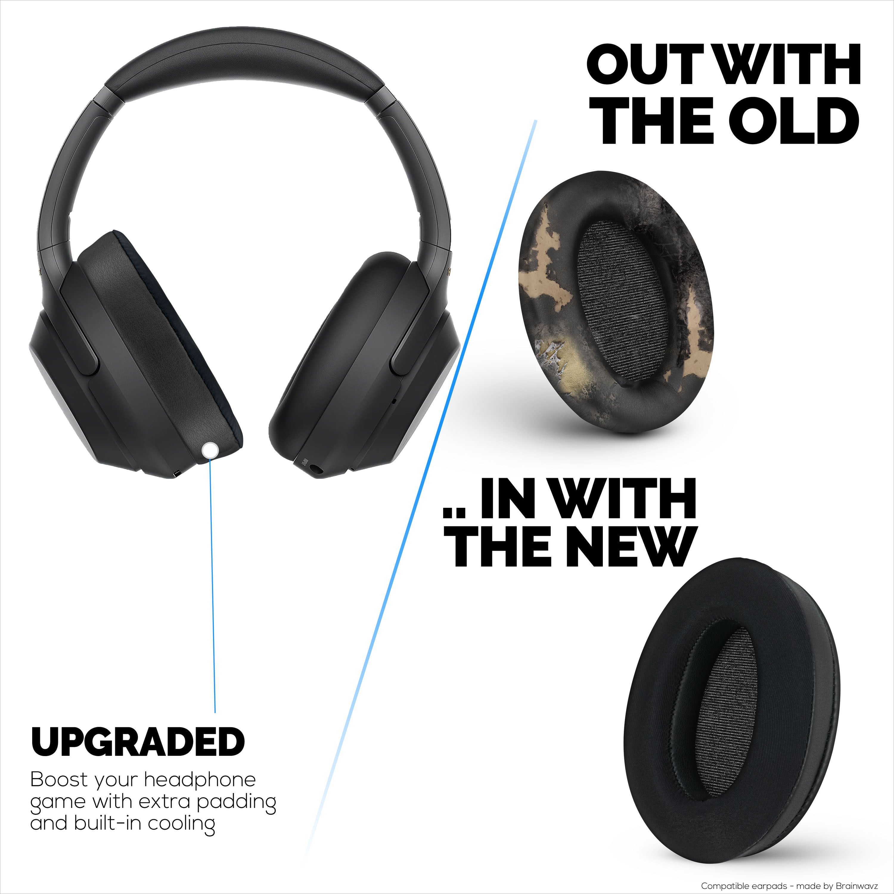 Hybrid Gel Earpads for Sony WH-1000XM3 Headphones, Cool Gel, Super Soft Fabric, PU Leather & Thicker Memory Foam