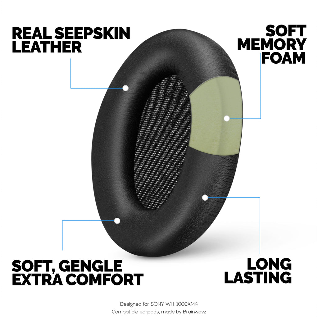 Sheepskin Earpads for Sony WH-1000XM4 Headphones, Soft Real Leather, Memory Foam Extra Comfort, Durable & Long Lasting