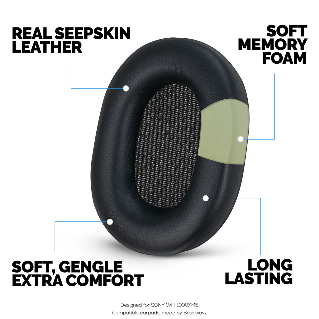 Sheepskin Earpads for Sony WH-1000XM5 Headphones, Soft Real Leather, Memory Foam Extra Comfort, Durable & Long Lasting Ear Cushions