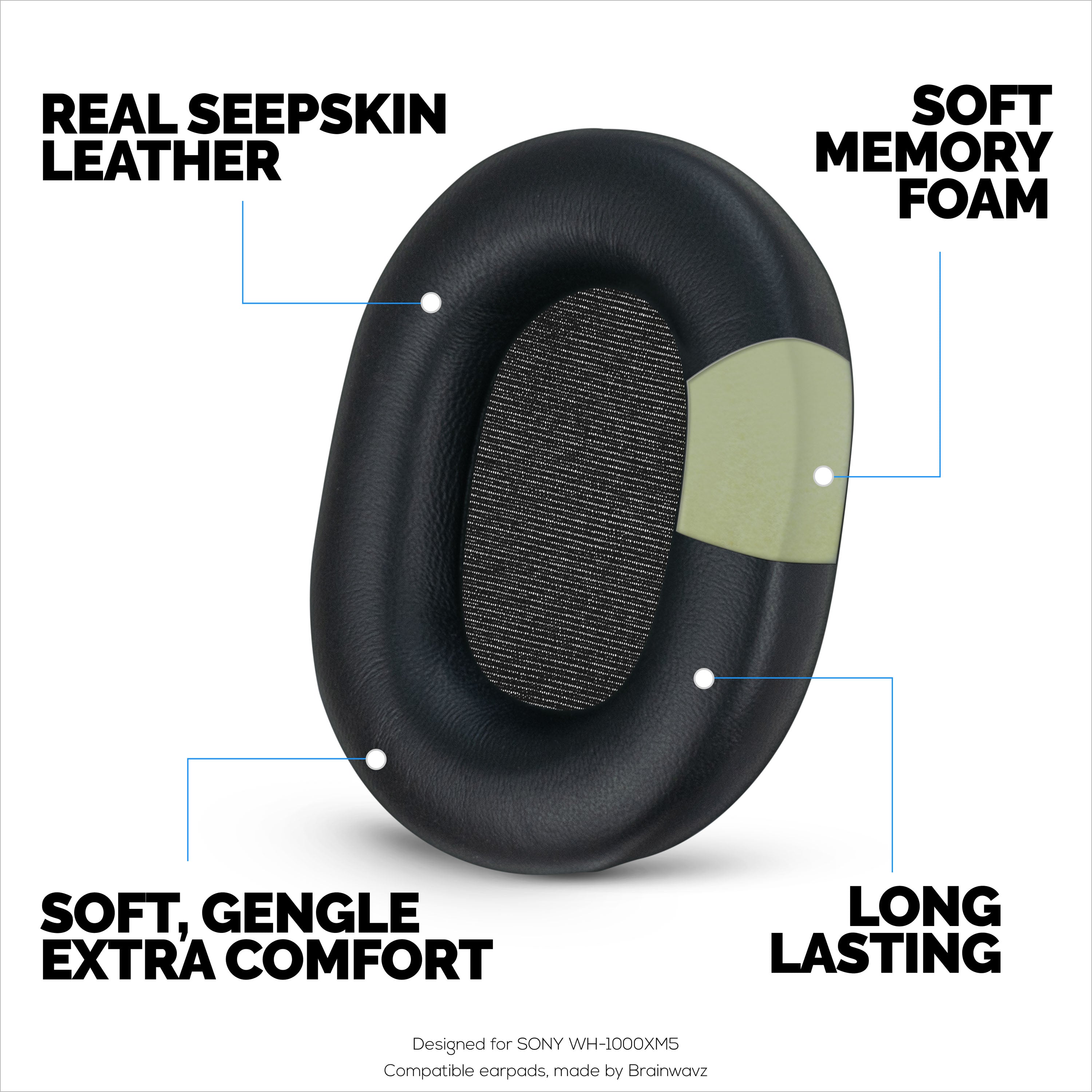 Sheepskin Earpads for Sony WH-1000XM5 Headphones, Soft Real Leather, Memory Foam Extra Comfort, Durable & Long Lasting Ear Cushions