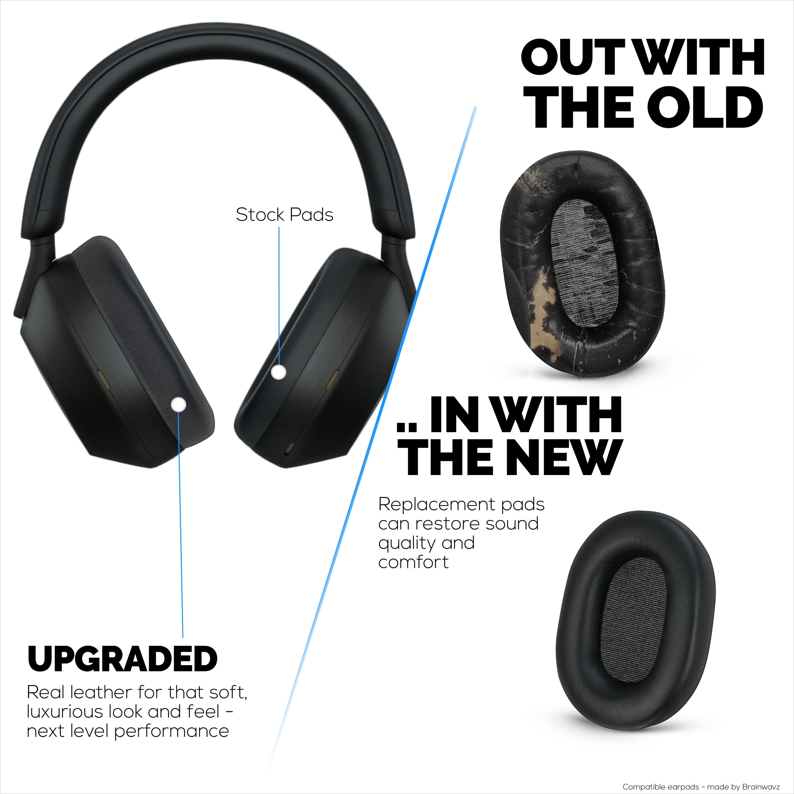 Sheepskin Earpads for Sony WH-1000XM5 Headphones, Soft Real Leather, Memory Foam Extra Comfort, Durable & Long Lasting Ear Cushions