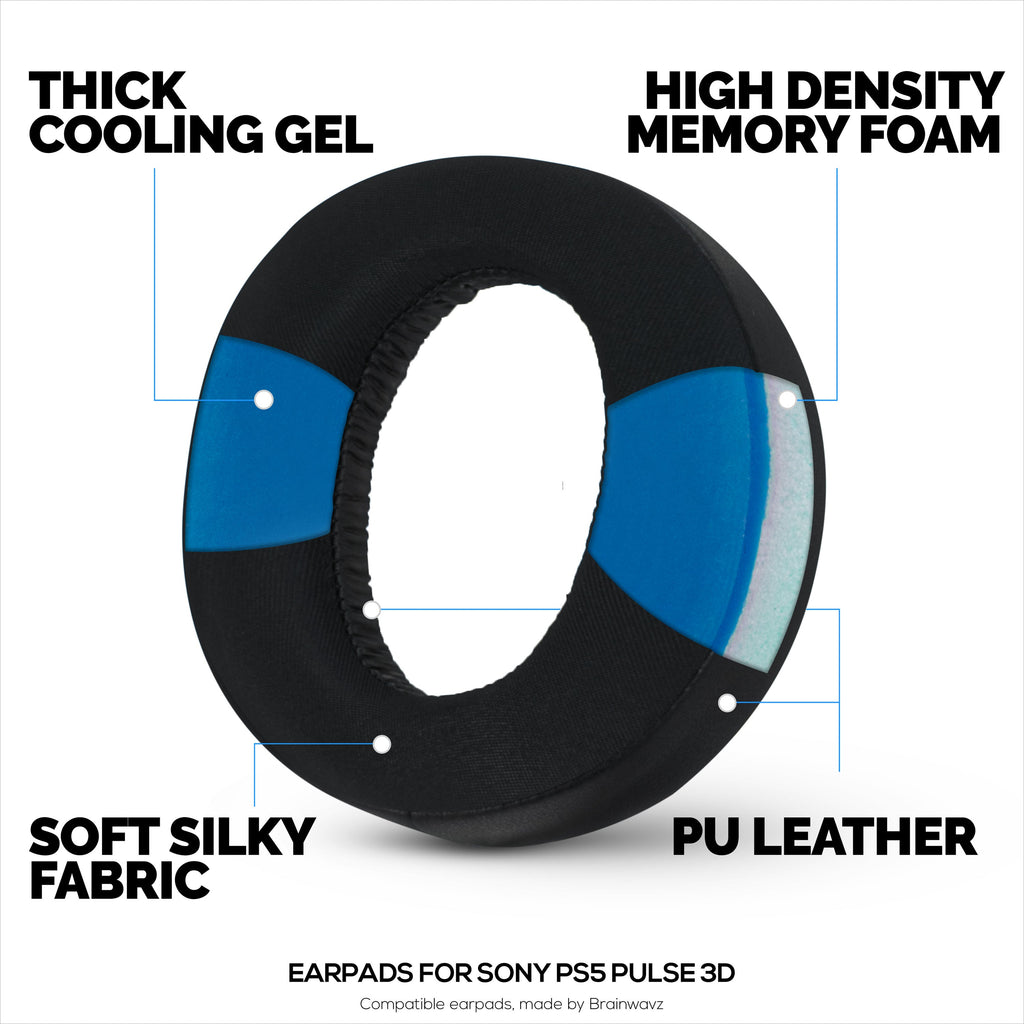 Hybrid Earpads for Sony PS5 PULSE 3D Headphones, Cool Gel, Super Soft Fabric, PU Leather & Thicker Memory Foam