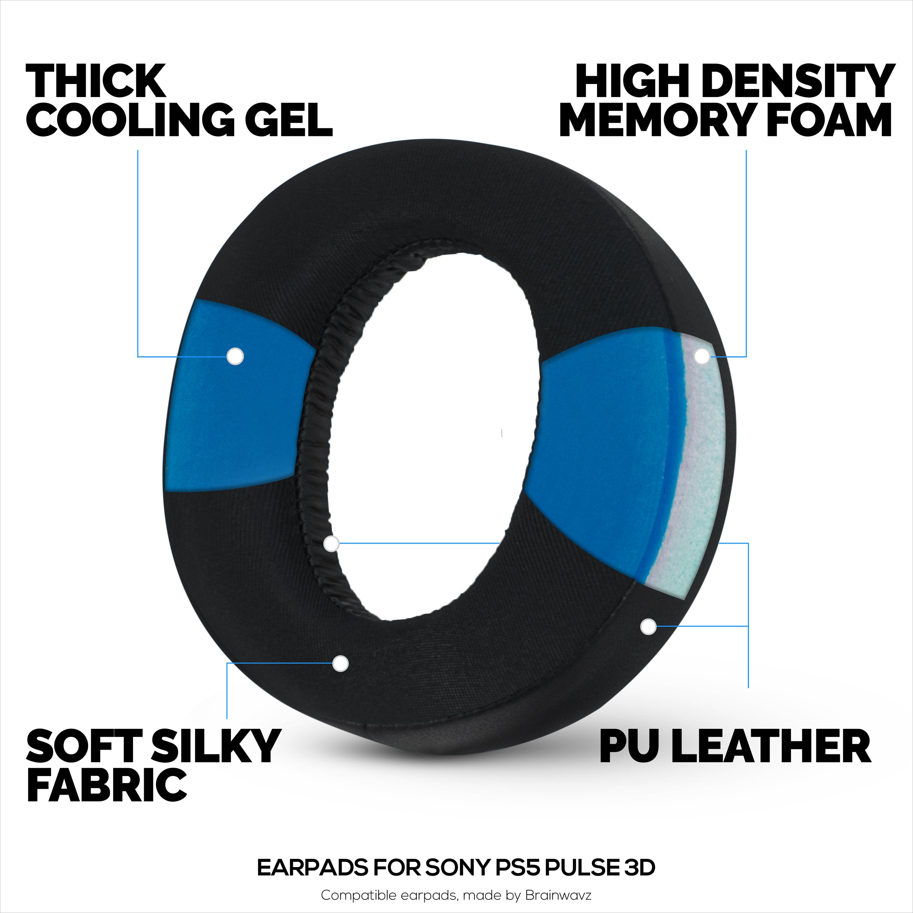 Hybrid Earpads for Sony PS5 PULSE 3D Headphones, Cool Gel, Super Soft Fabric, PU Leather & Thicker Memory Foam