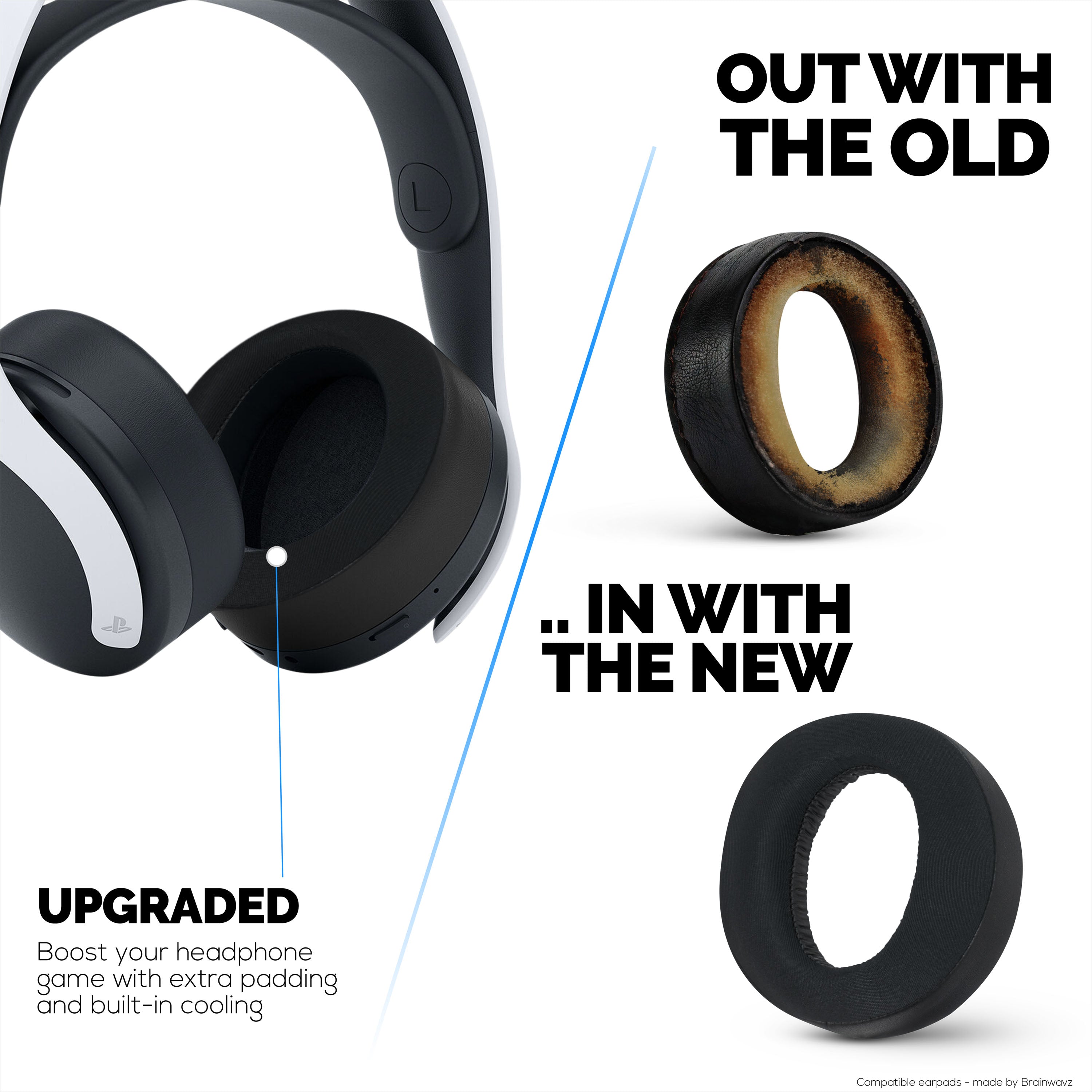 Hybrid Earpads for Sony PS5 PULSE 3D Headphones, Cool Gel, Super Soft Fabric, PU Leather & Thicker Memory Foam