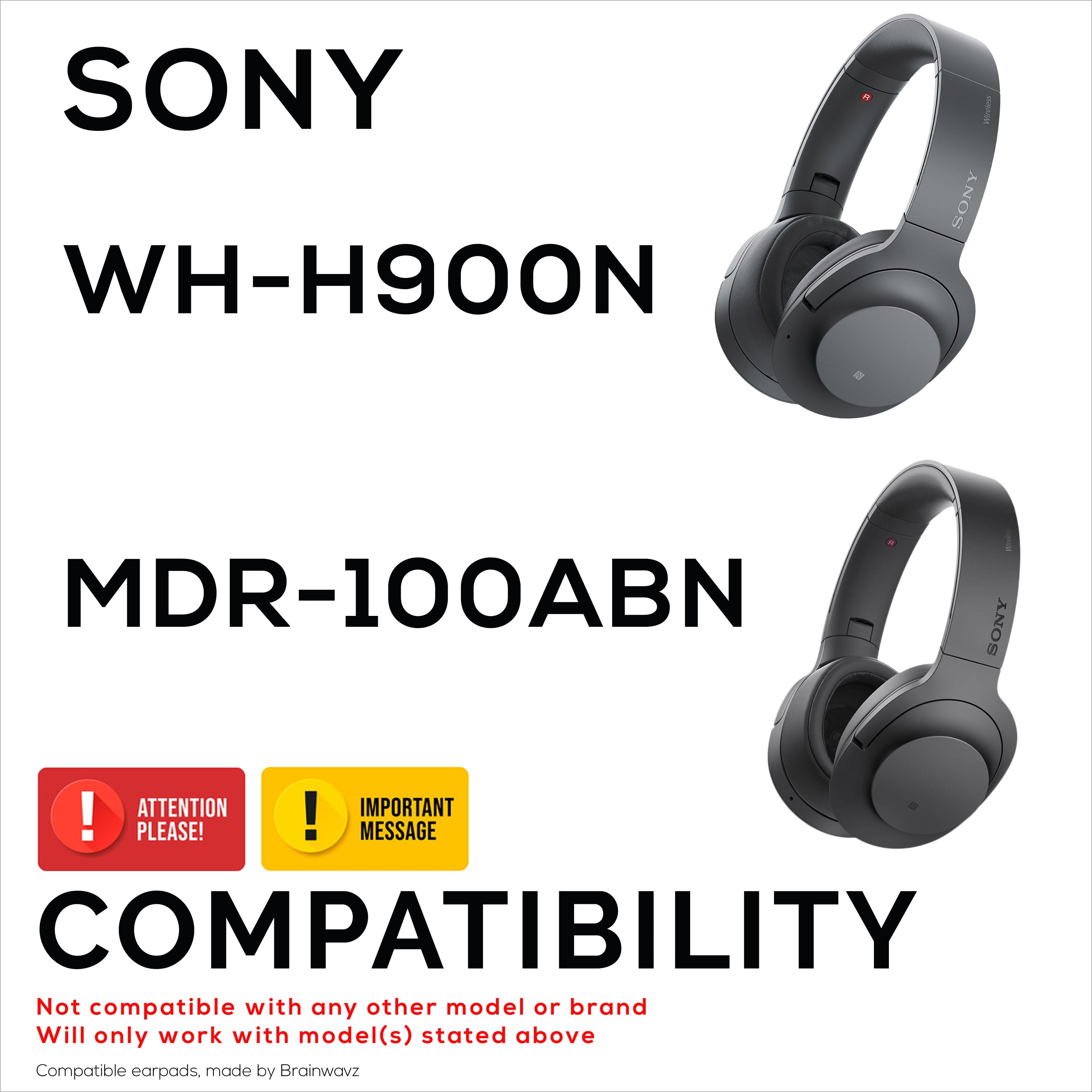 Replacement Earpads for Sony WH-H900N & MDR-100ABN Headphones, PU Leather, Memory Foam