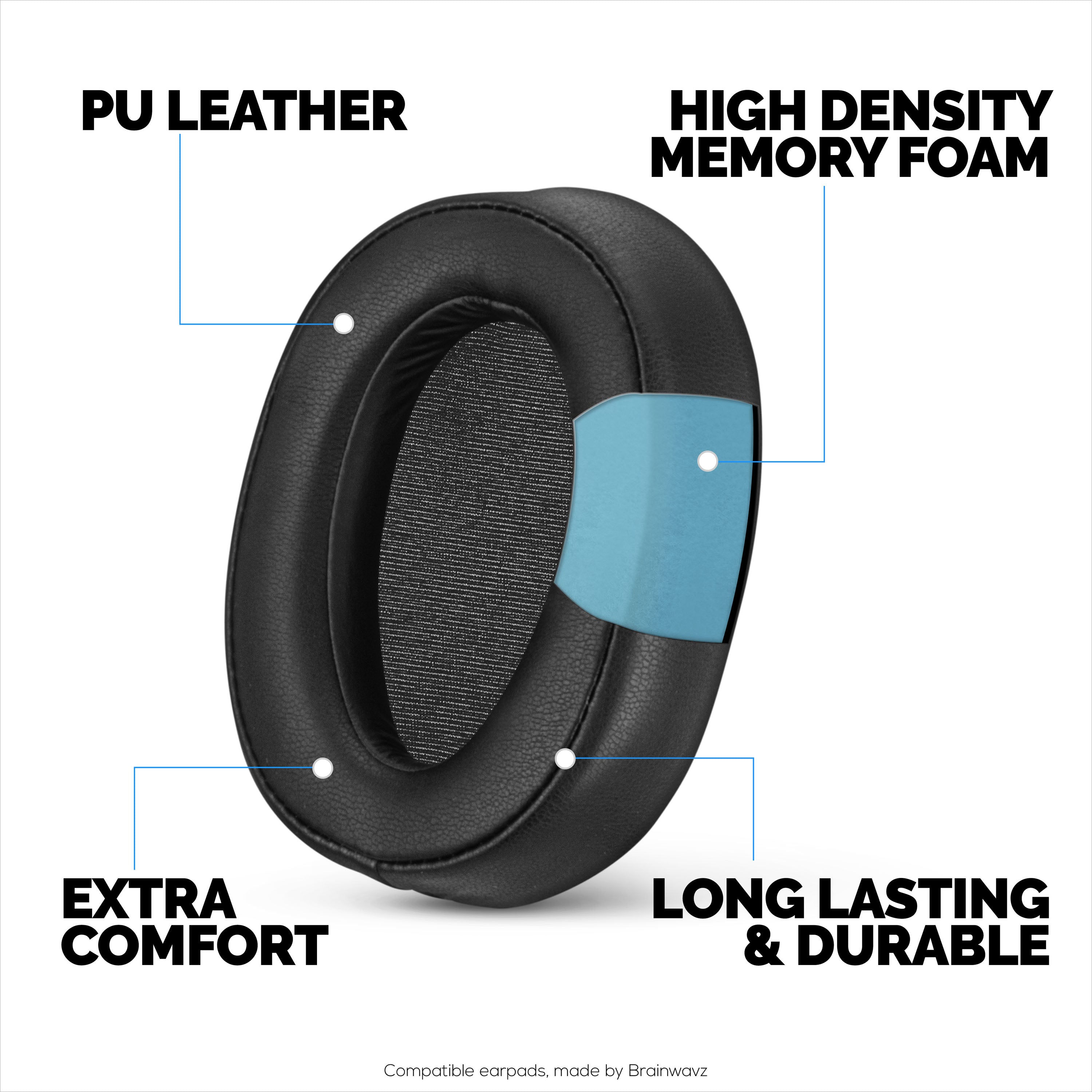 Replacement Earpads for Sony WH-H900N & MDR-100ABN Headphones, PU Leather, Memory Foam