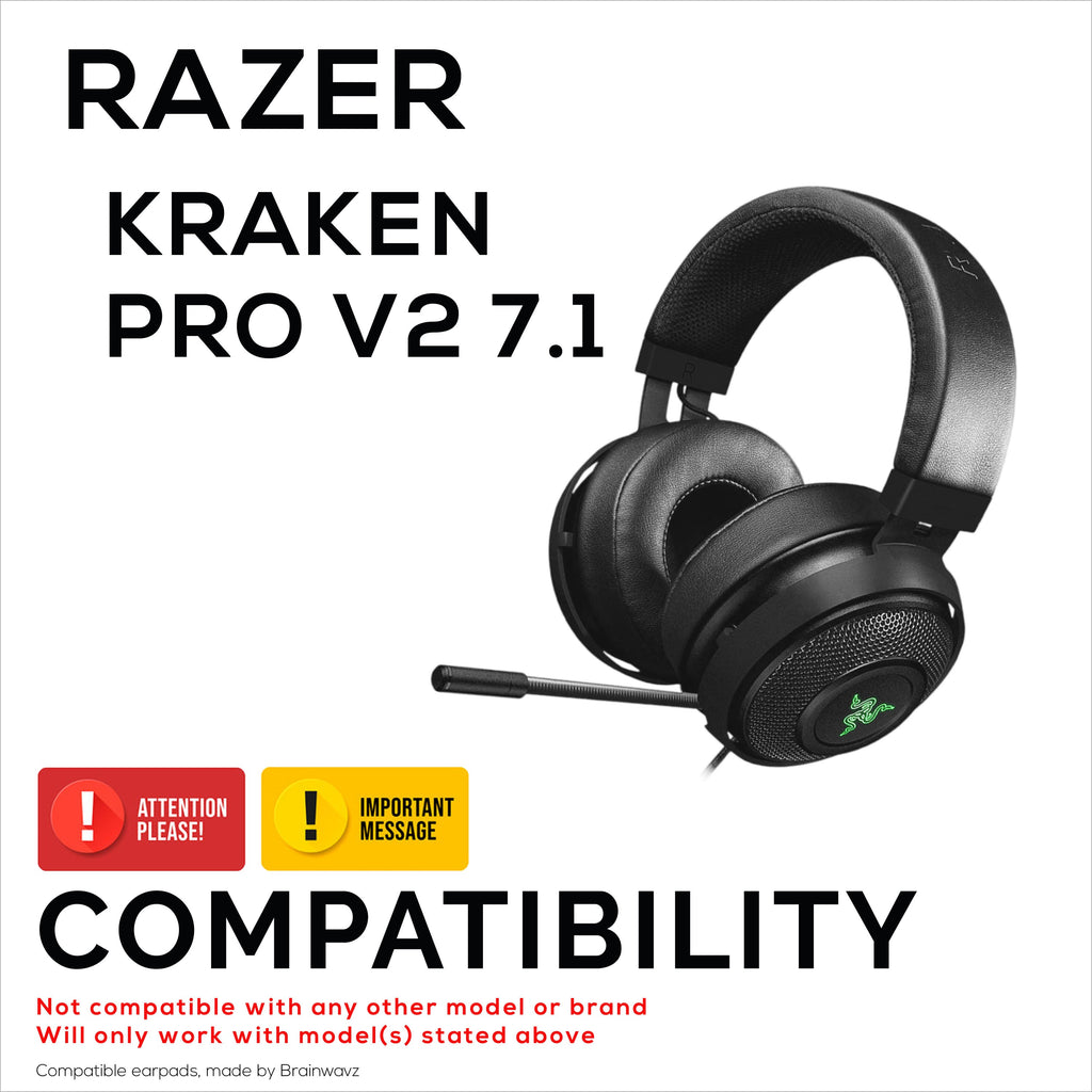 PU Leather Earpads for Razer Kraken PRO V2 7.1 Gaming Headphones, PU Leather, Memory Foam