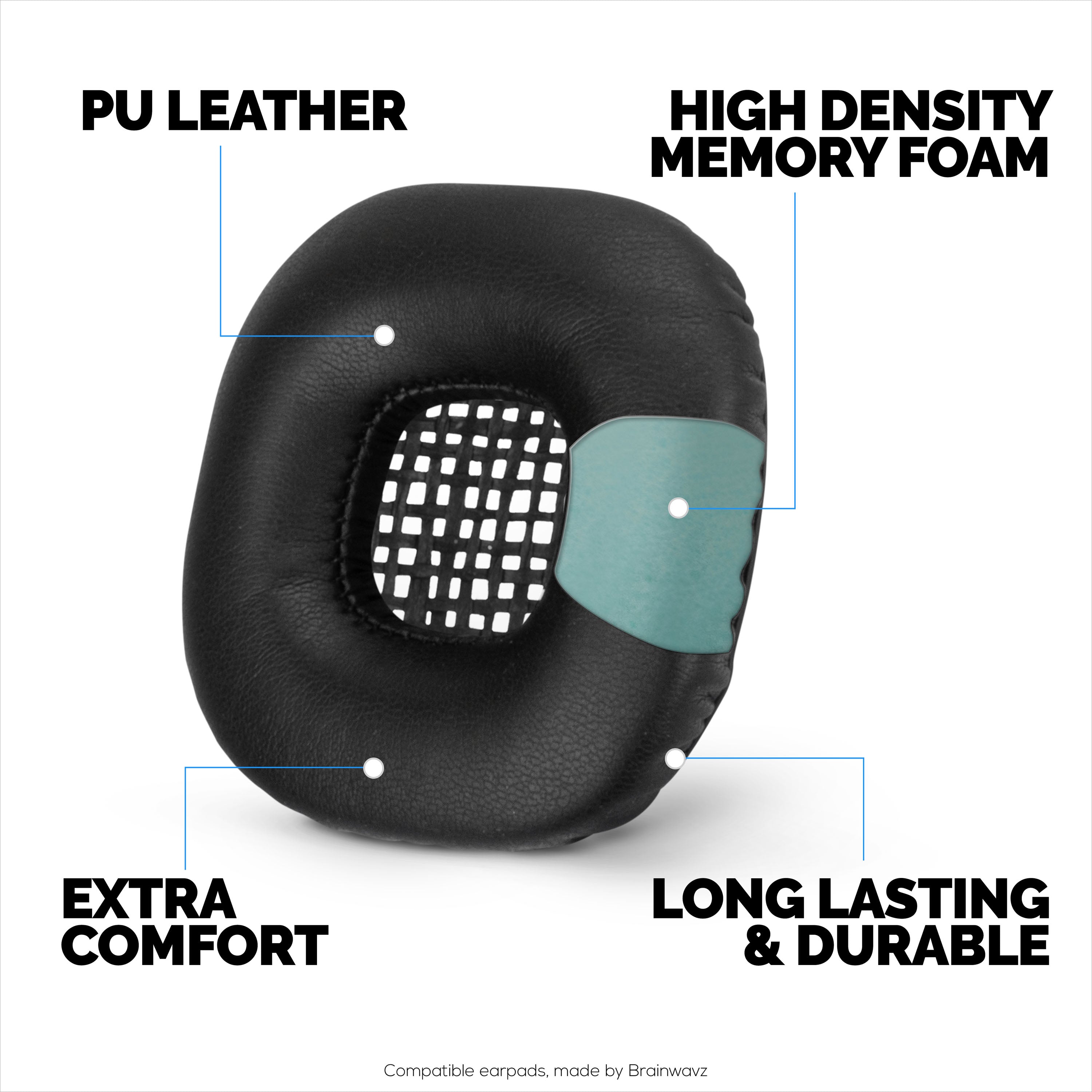 Replacement Earpads for Marshall Major 2 Headphones, PU Leather, Memory Foam for Extra Comfort, Upgraded, Durable & Long Lasting Ear Cushions