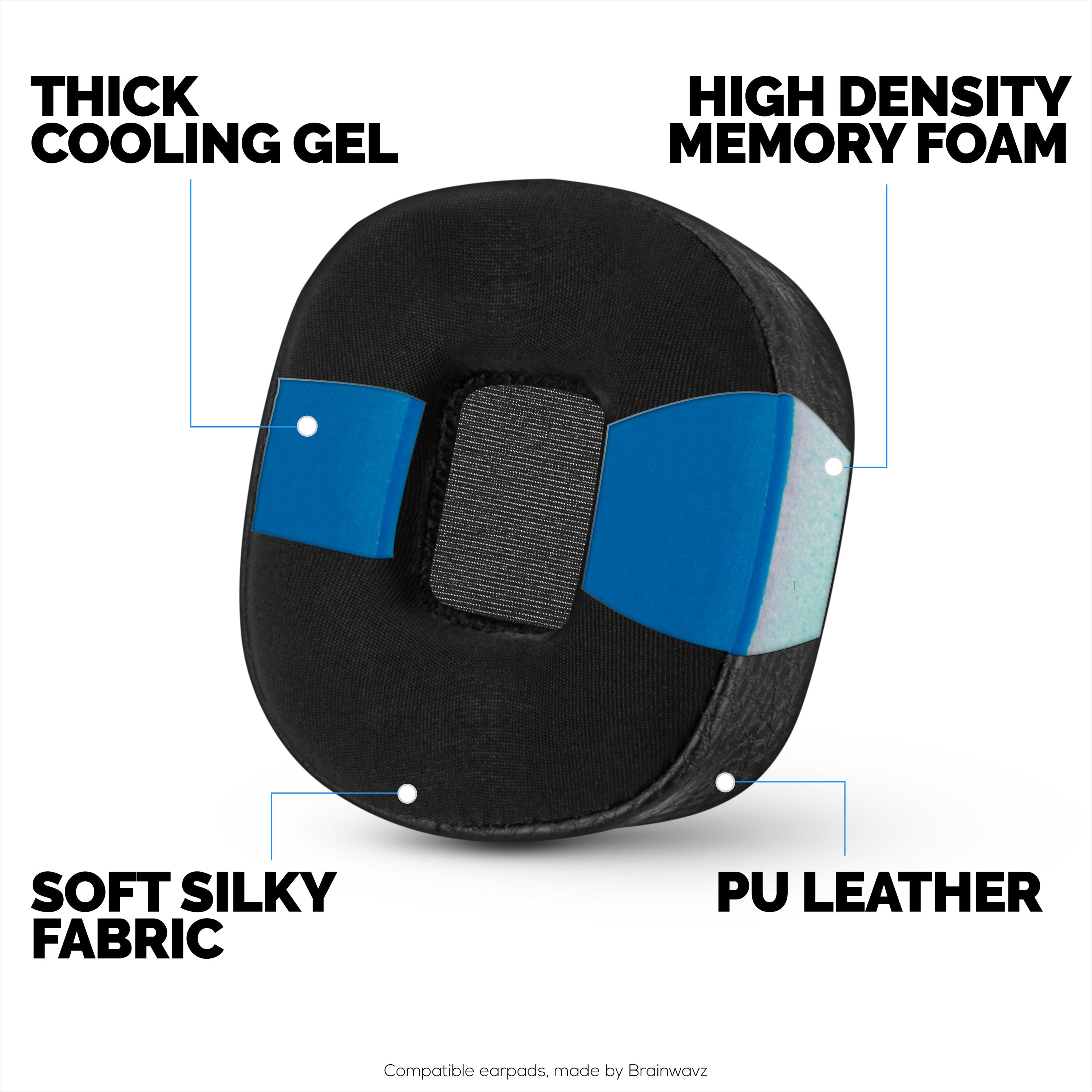 Hybrid Earpads for Marshall Major 3 Headphones, Cool Gel, PU Leather & Thicker Memory Foam For Additional Comfort