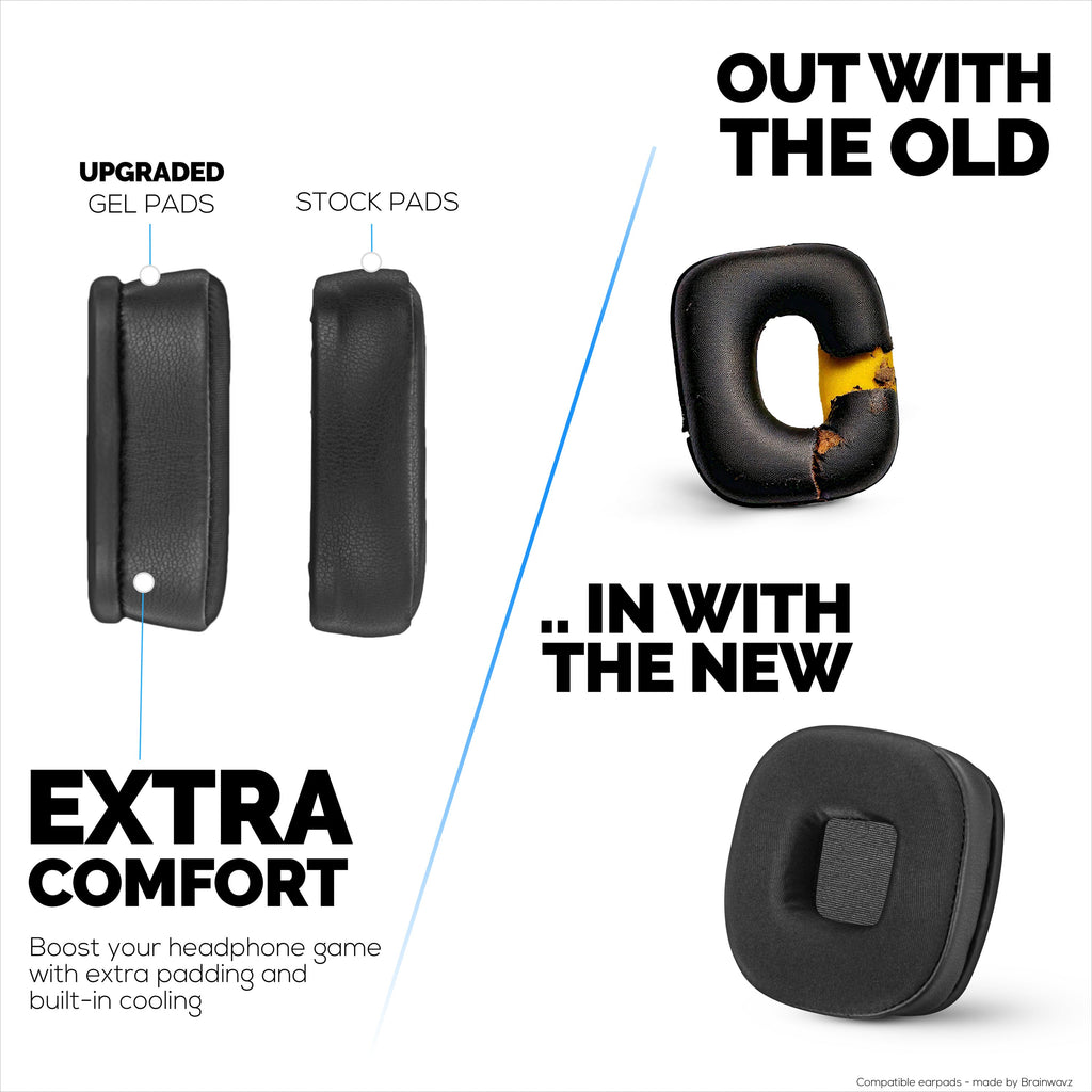 Hybrid Earpads for Marshall Major 4 Headphones, Cool Gel, PU Leather & Thicker Memory Foam For Additional Comfort