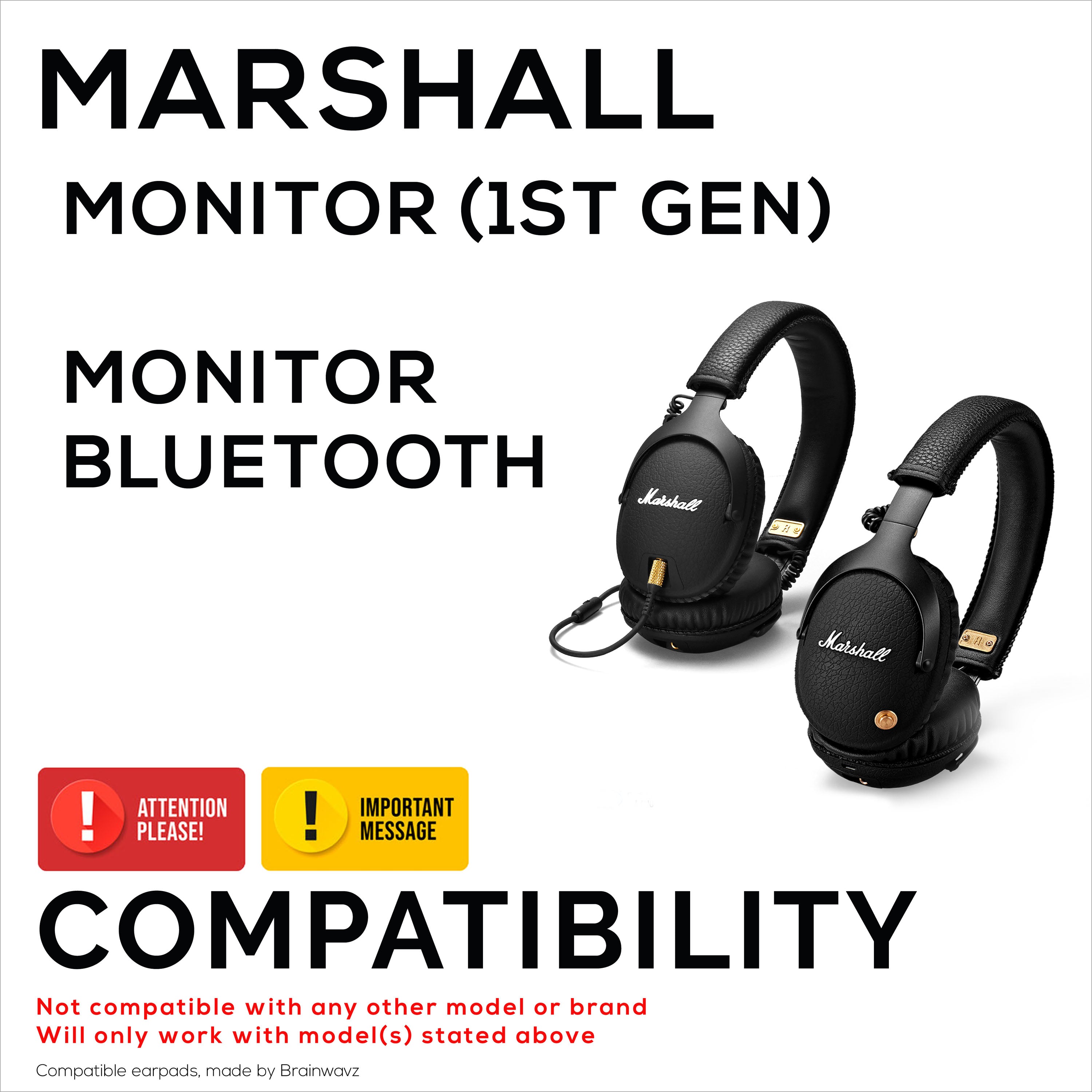 Replacement Earpads for Marshall Monitor / Monitor Bluetooth (1st Gen) Headphones, PU Leather, Memory Foam for Extra Comfort, Upgraded, Durable & Long Lasting Ear Cushion