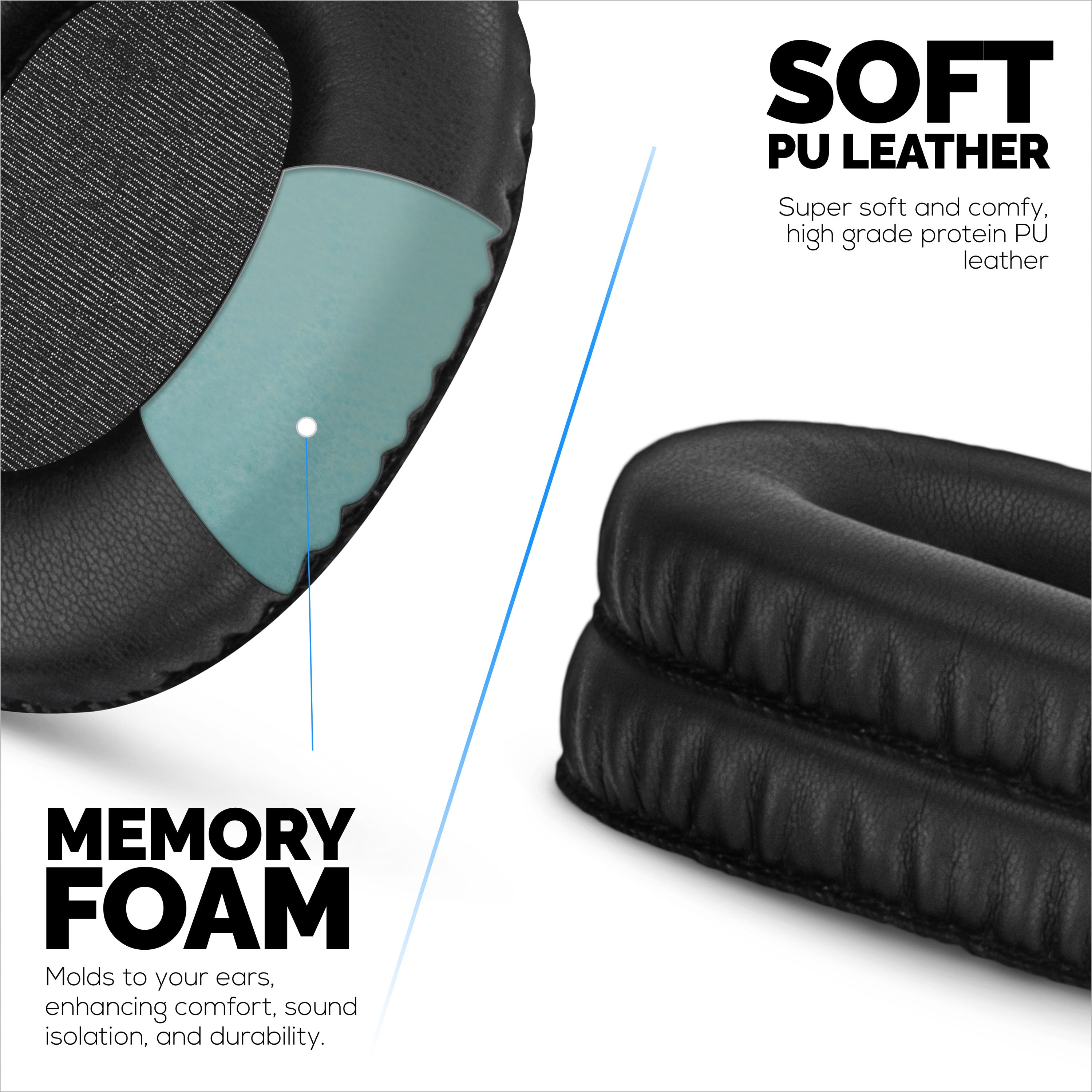 Replacement Earpads for Marshall Monitor / Monitor Bluetooth (1st Gen) Headphones, PU Leather, Memory Foam for Extra Comfort, Upgraded, Durable & Long Lasting Ear Cushion