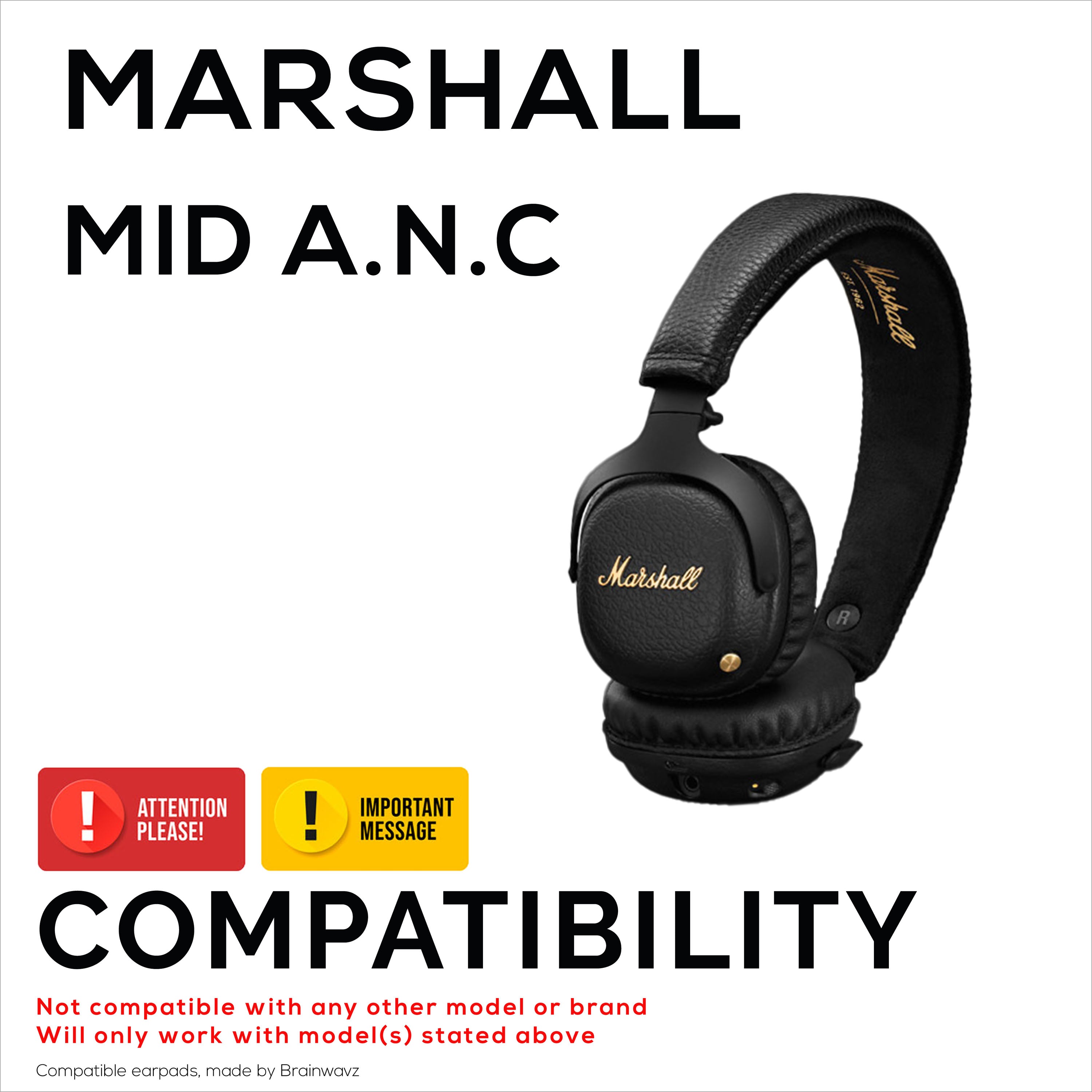 Replacement Earpads for Marshall MID-ANC Headphones, PU Leather, Memory Foam for Extra Comfort, Upgraded, Durable & Long Lasting Ear Cushions