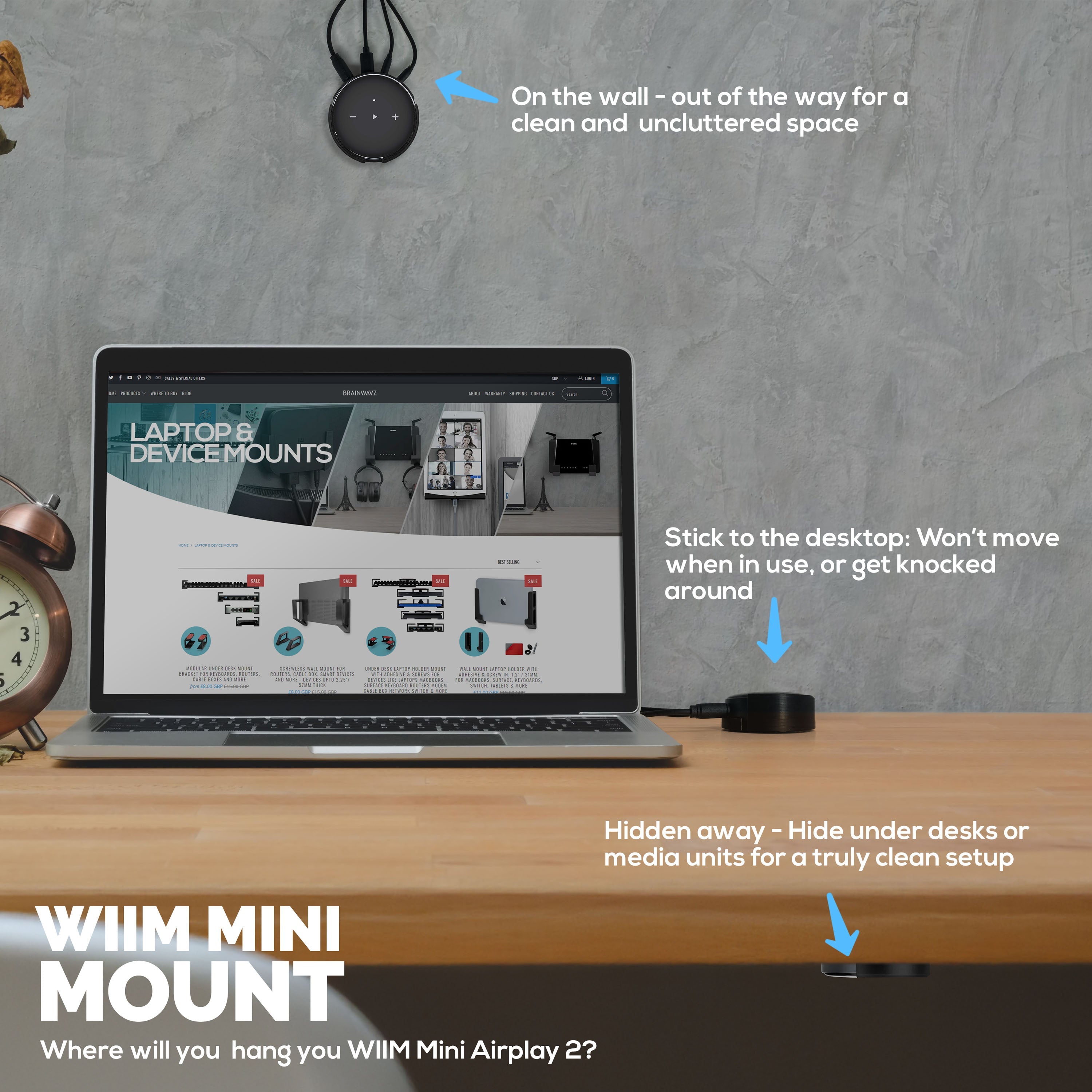 Adhesive Wall & Under Desk Mount Hanger for WiiM Mini AirPlay 2, Strong VHB Self-Adhesive Tape, Easy To Install Holder