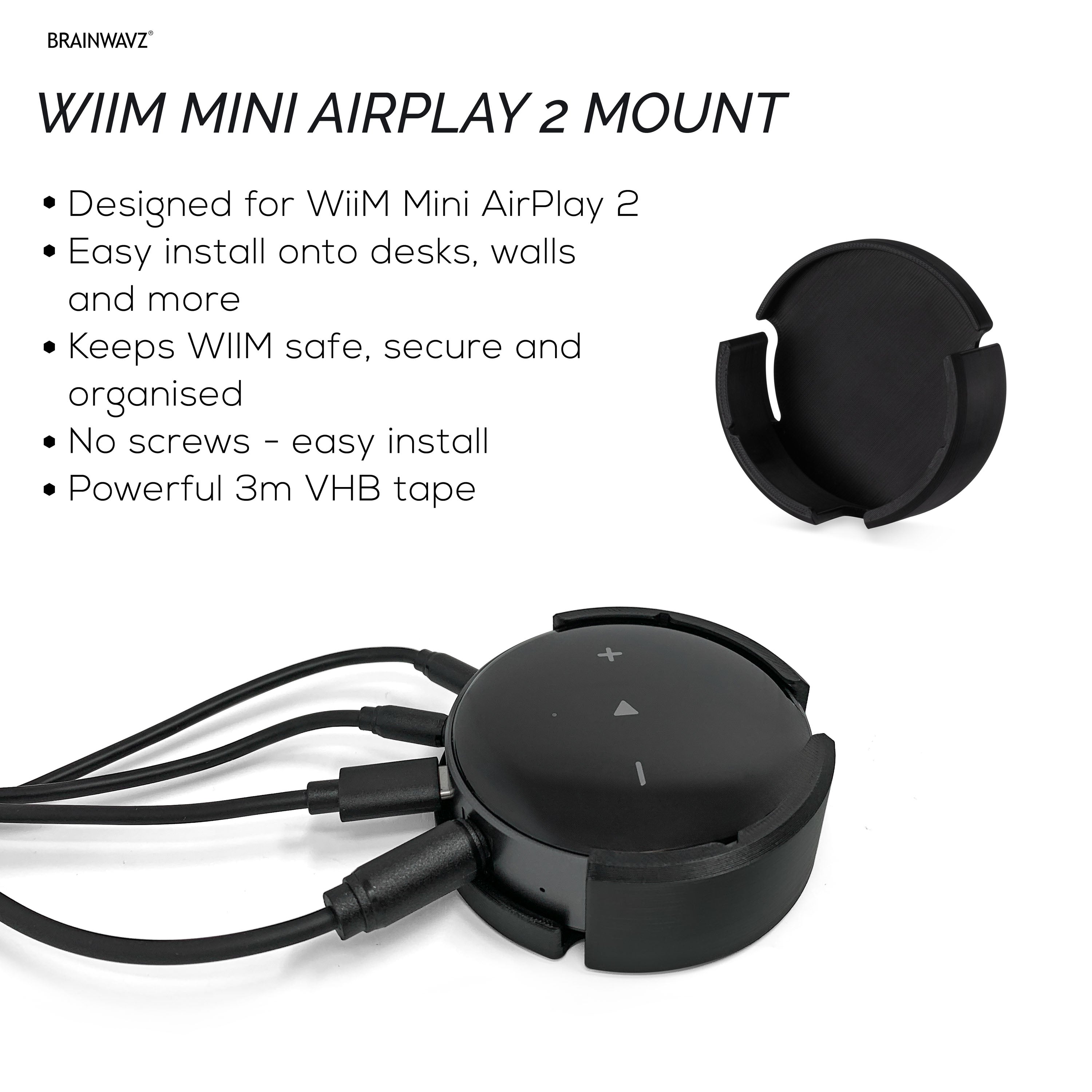 Adhesive Wall & Under Desk Mount Hanger for WiiM Mini AirPlay 2, Strong VHB Self-Adhesive Tape, Easy To Install Holder