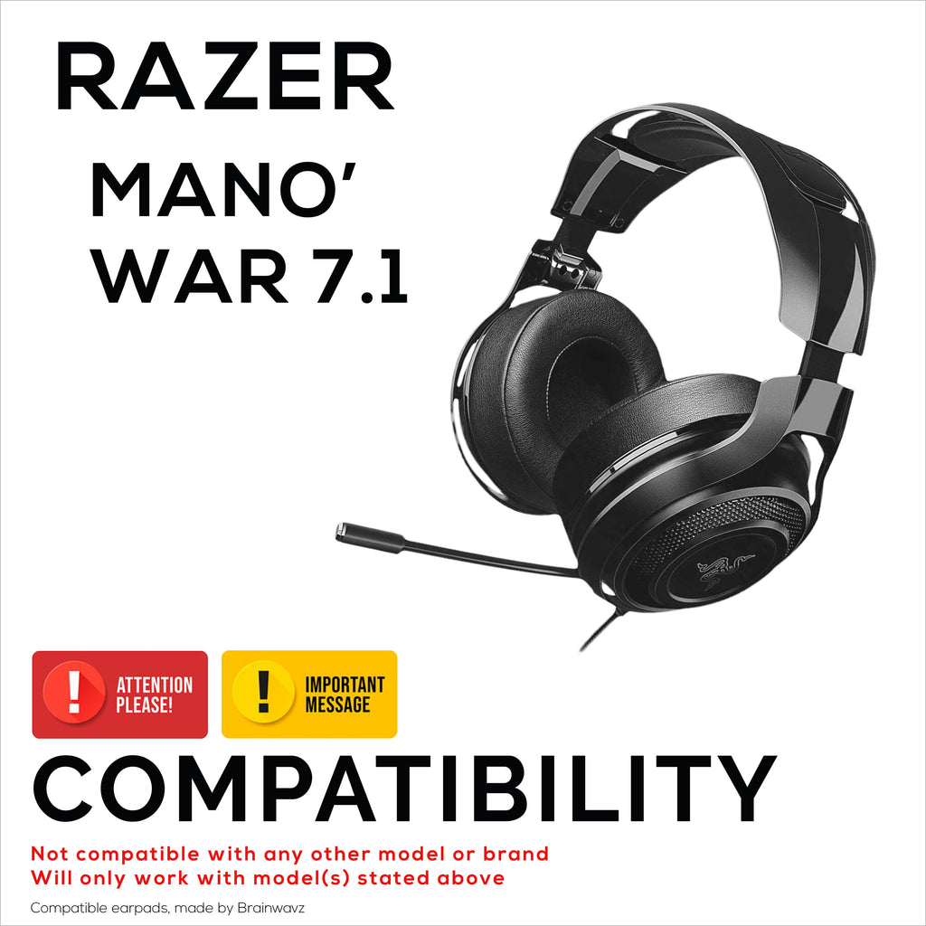 Replacement Earpads for Razer MANO'WAR 7.1, PU Leather, Memory Foam for Extra Comfort,