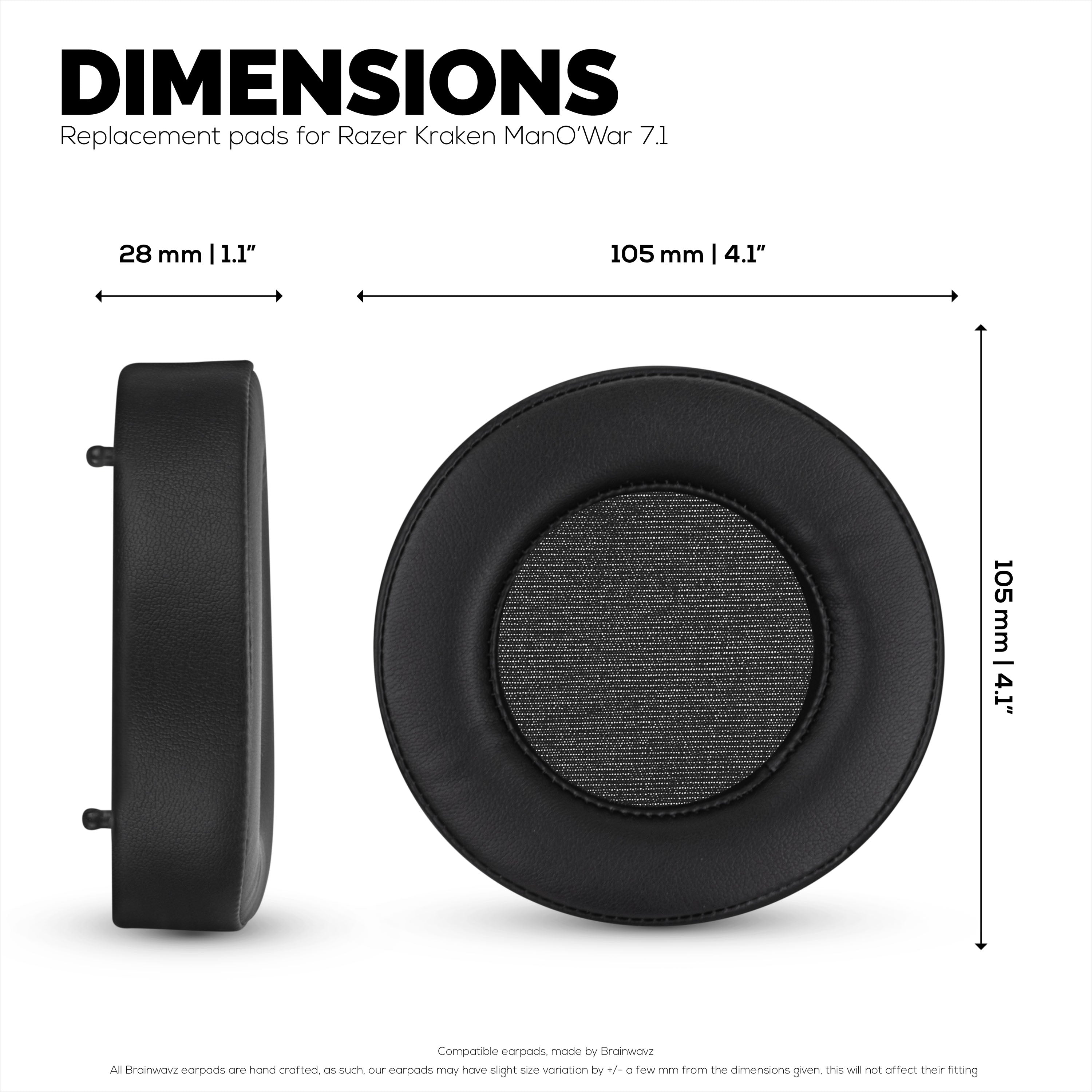 Replacement Earpads for Razer MANO'WAR 7.1, PU Leather, Memory Foam for Extra Comfort,