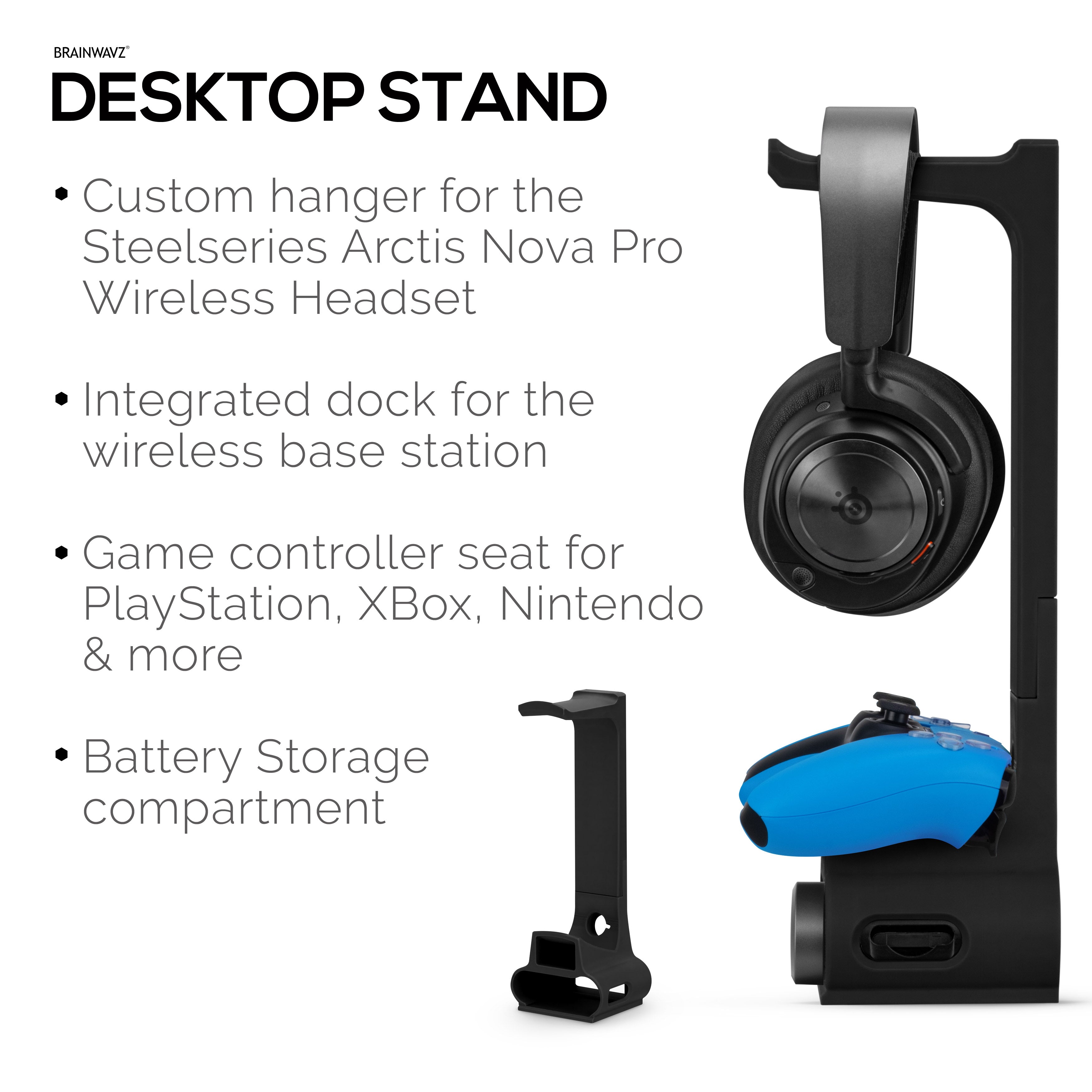 Headphone & Game Controller Stand Designed for Steelseries Arctis Nova Pro Wireless Headsets with Dock for the Wireless Base Station