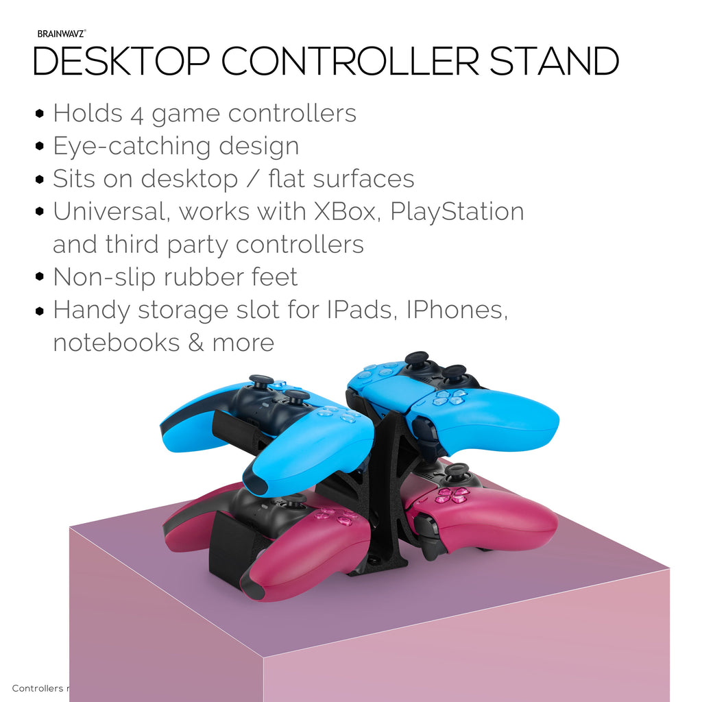 Desktop Game Controller Stand - Holds 4 Controllers, Gamepad Stand for PS5, Xbox, PlayStation, Nintendo, Legacy, Retro & More
