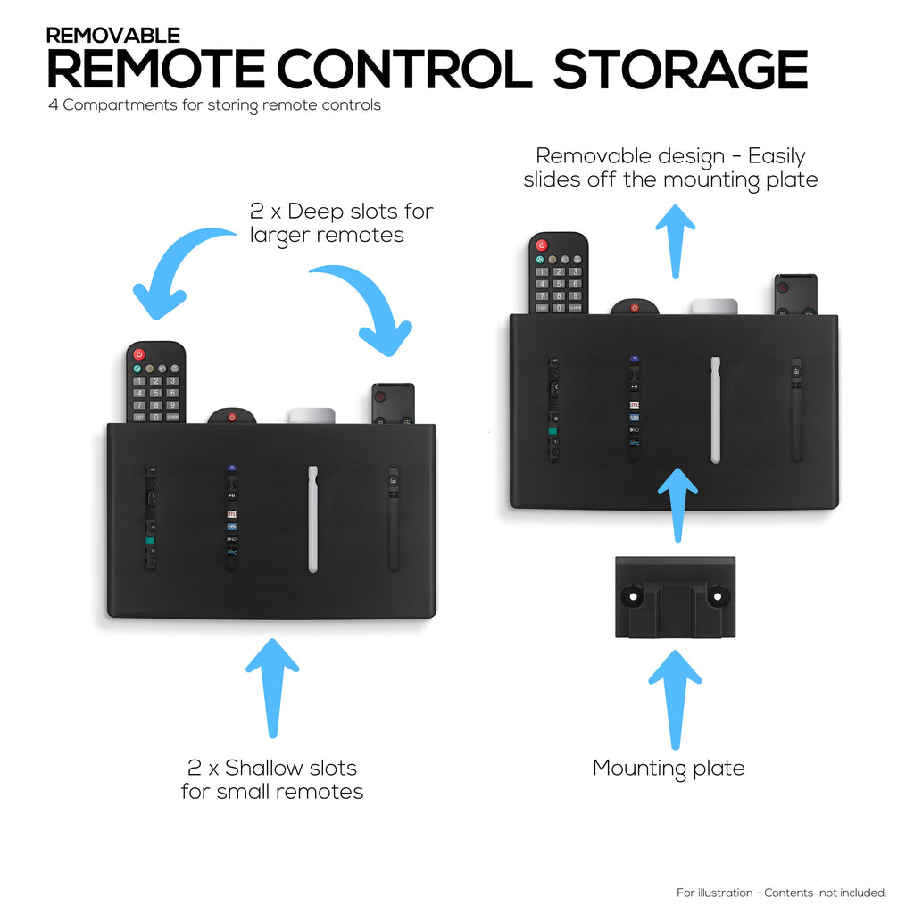 Universal Remote Control Holder – Removable Wall & Under-Desk Mount for TV, DVD, Streaming, AC Remotes & More – Space-Saving Organizer