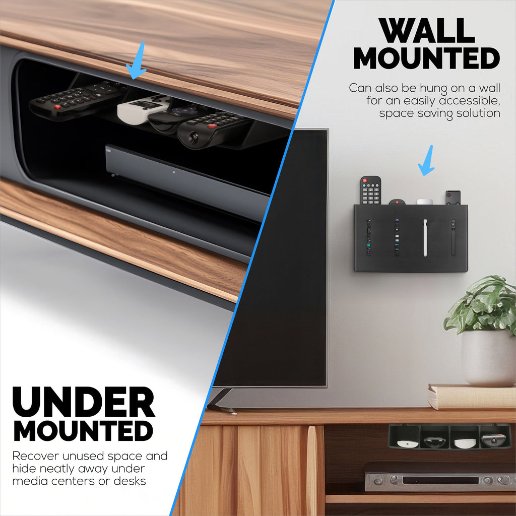 Universal Remote Control Holder – Removable Wall & Under-Desk Mount for TV, DVD, Streaming, AC Remotes & More – Space-Saving Organizer