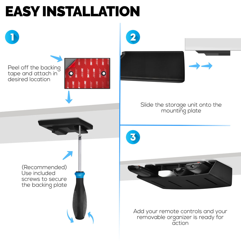 Universal Remote Control Holder – Removable Wall & Under-Desk Mount for TV, DVD, Streaming, AC Remotes & More – Space-Saving Organizer