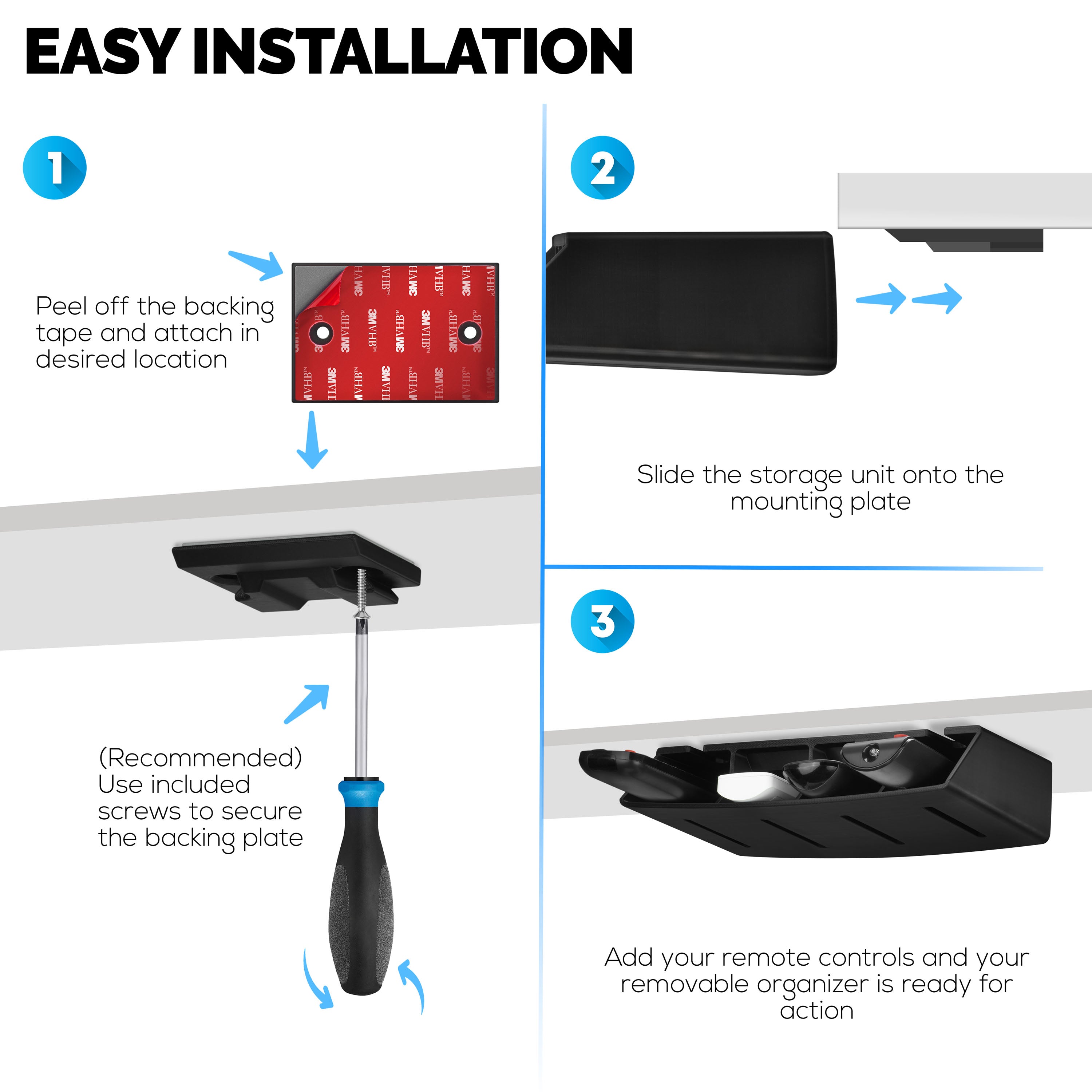 Universal Remote Control Holder – Removable Wall & Under-Desk Mount for TV, DVD, Streaming, AC Remotes & More – Space-Saving Organizer