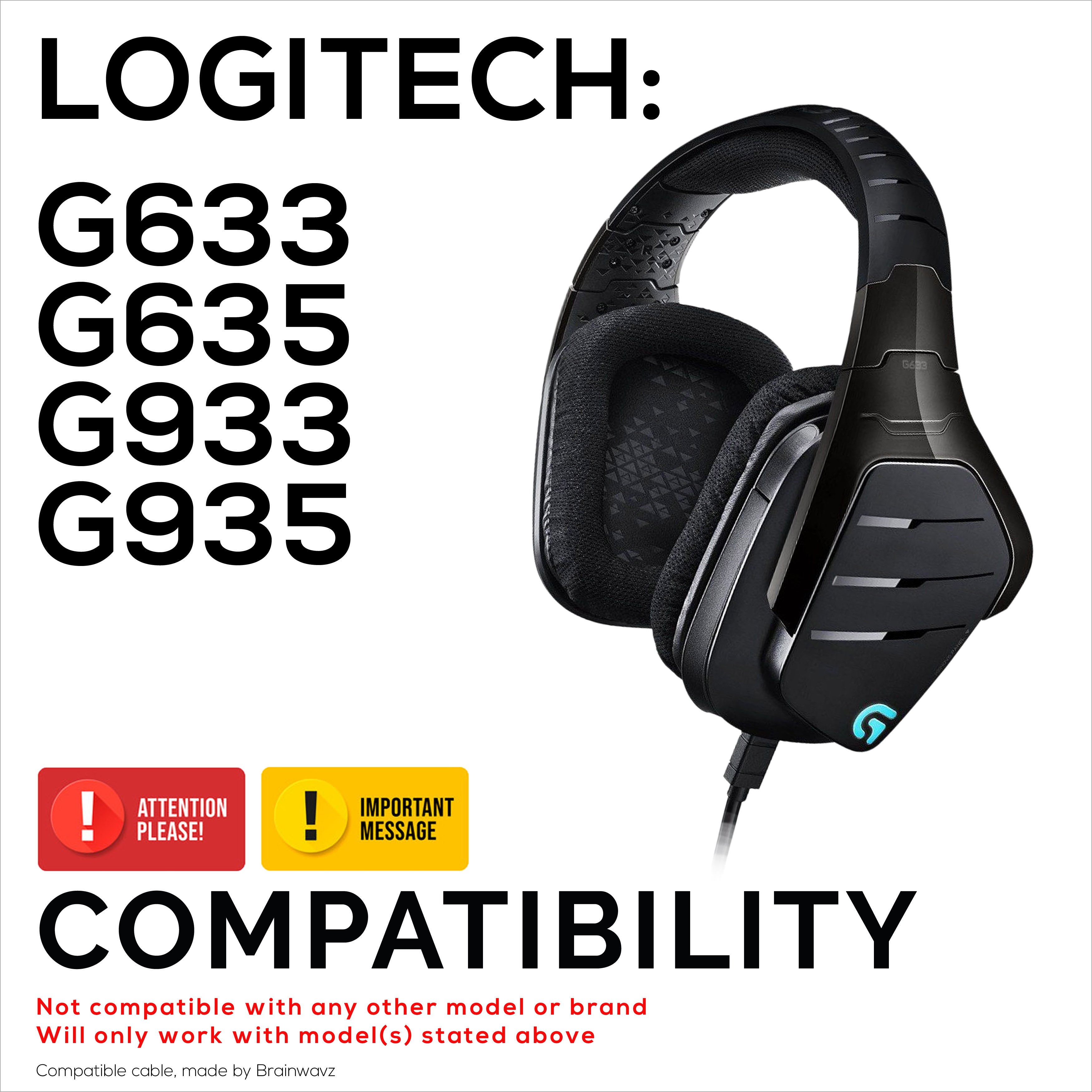 Replacement Audio Cable Compatible with Logitech G633, G635, G933, G935 – Inline Mic/Remote with Mute & Volume Control – Nylon Braided Gaming Headset Cord