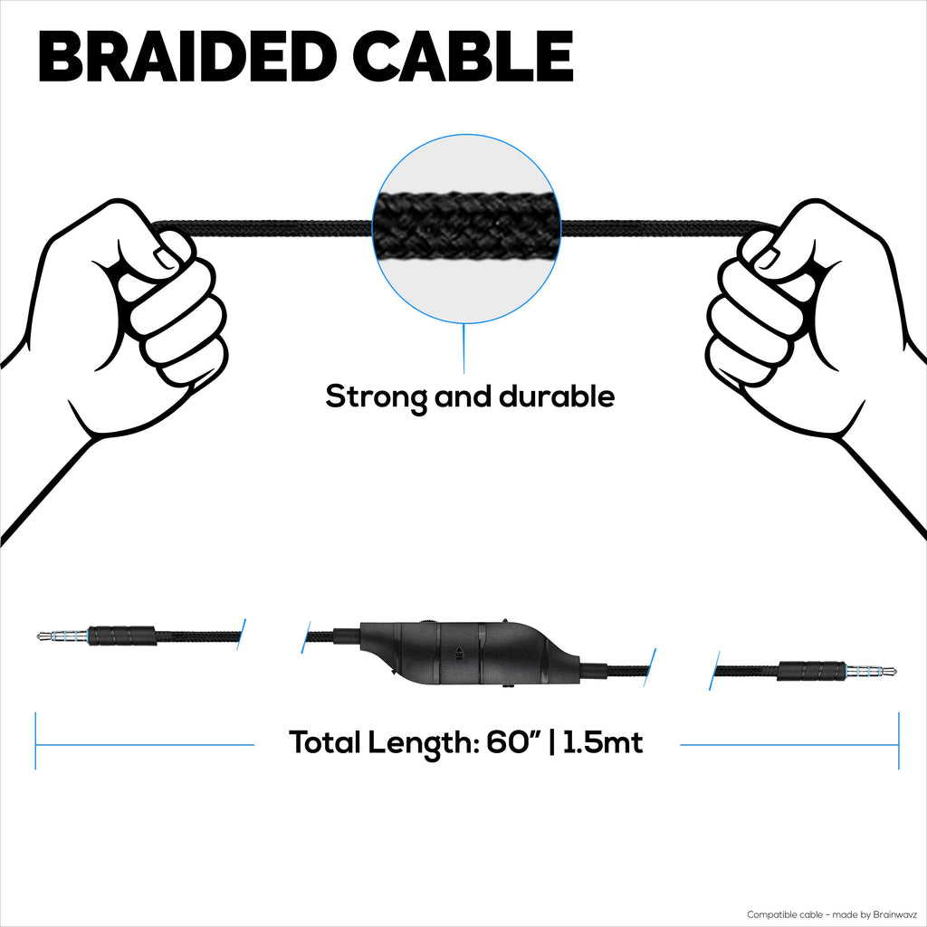 Replacement Audio Cable Compatible with Logitech G633, G635, G933, G935 – Inline Mic/Remote with Mute & Volume Control – Nylon Braided Gaming Headset Cord