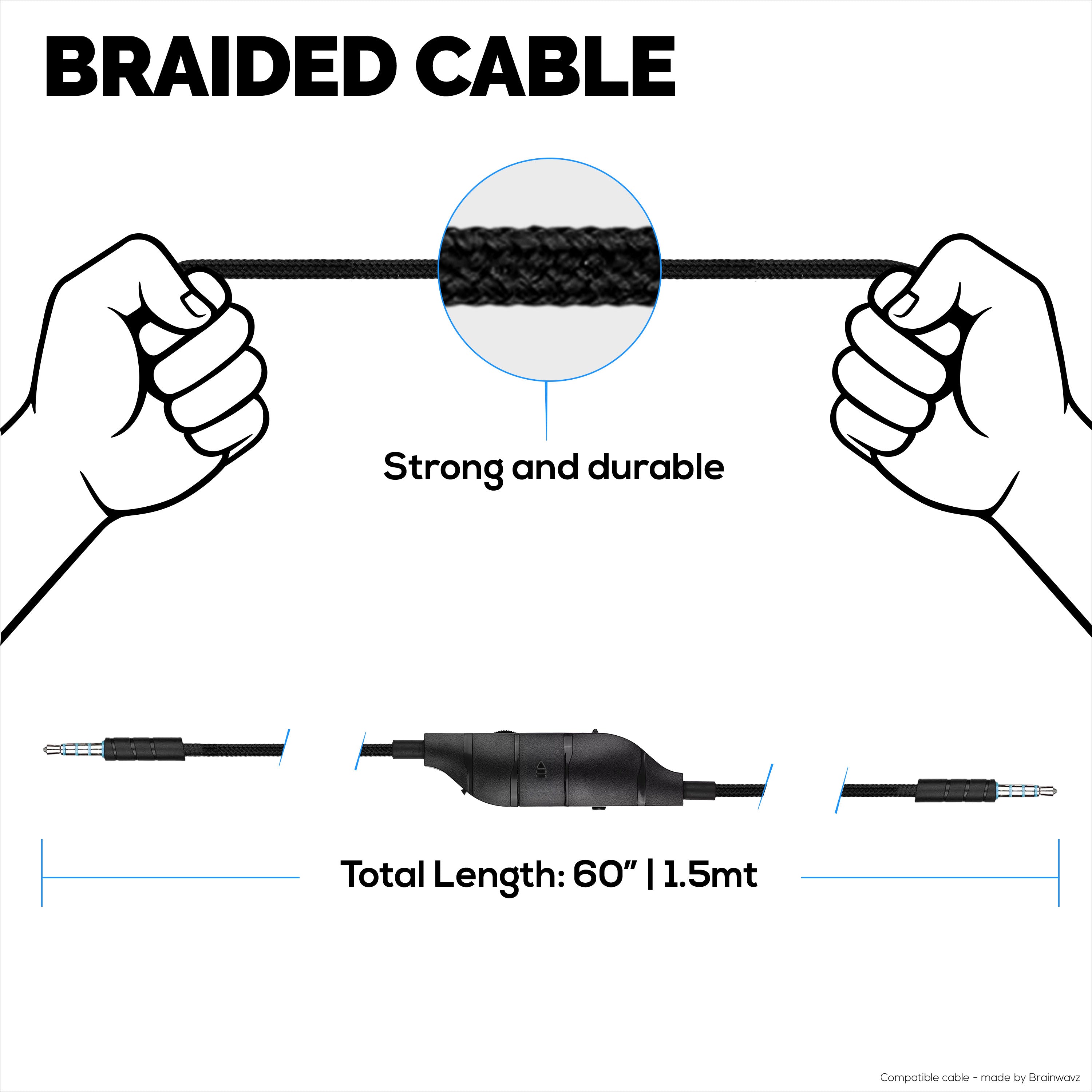 Replacement Audio Cable Compatible with Logitech G633, G635, G933, G935 – Inline Mic/Remote with Mute & Volume Control – Nylon Braided Gaming Headset Cord