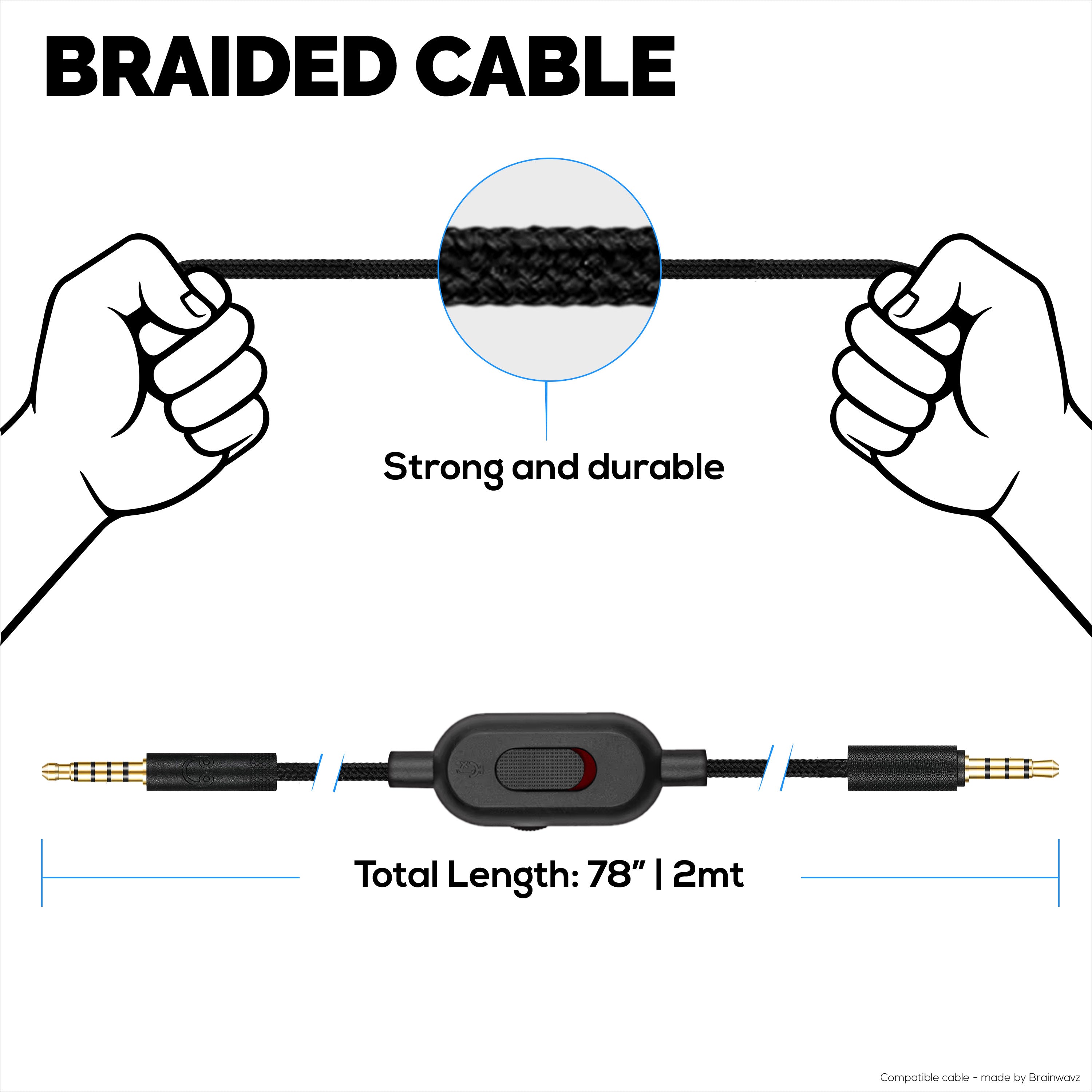 Replacement Audio Cable Compatible with Logitech G Pro, G Pro X, G433, G233 – Inline Remote with Mute & Volume Control