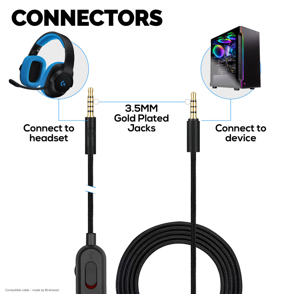Replacement Audio Cable Compatible with Logitech G Pro, G Pro X, G433, G233 – Inline Remote with Mute & Volume Control