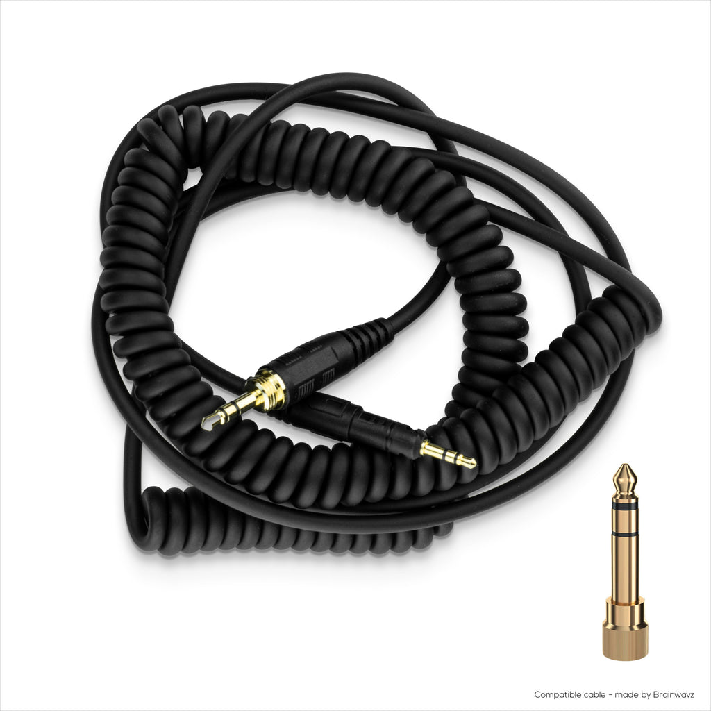 Coiled Replacement Audio Cable Compatible with Audio-Technica ATH-M50x, M40x, M70x, M60x – 2.5mm to 3.5mm Gold-Plated Jacks with 6.5mm Adapter