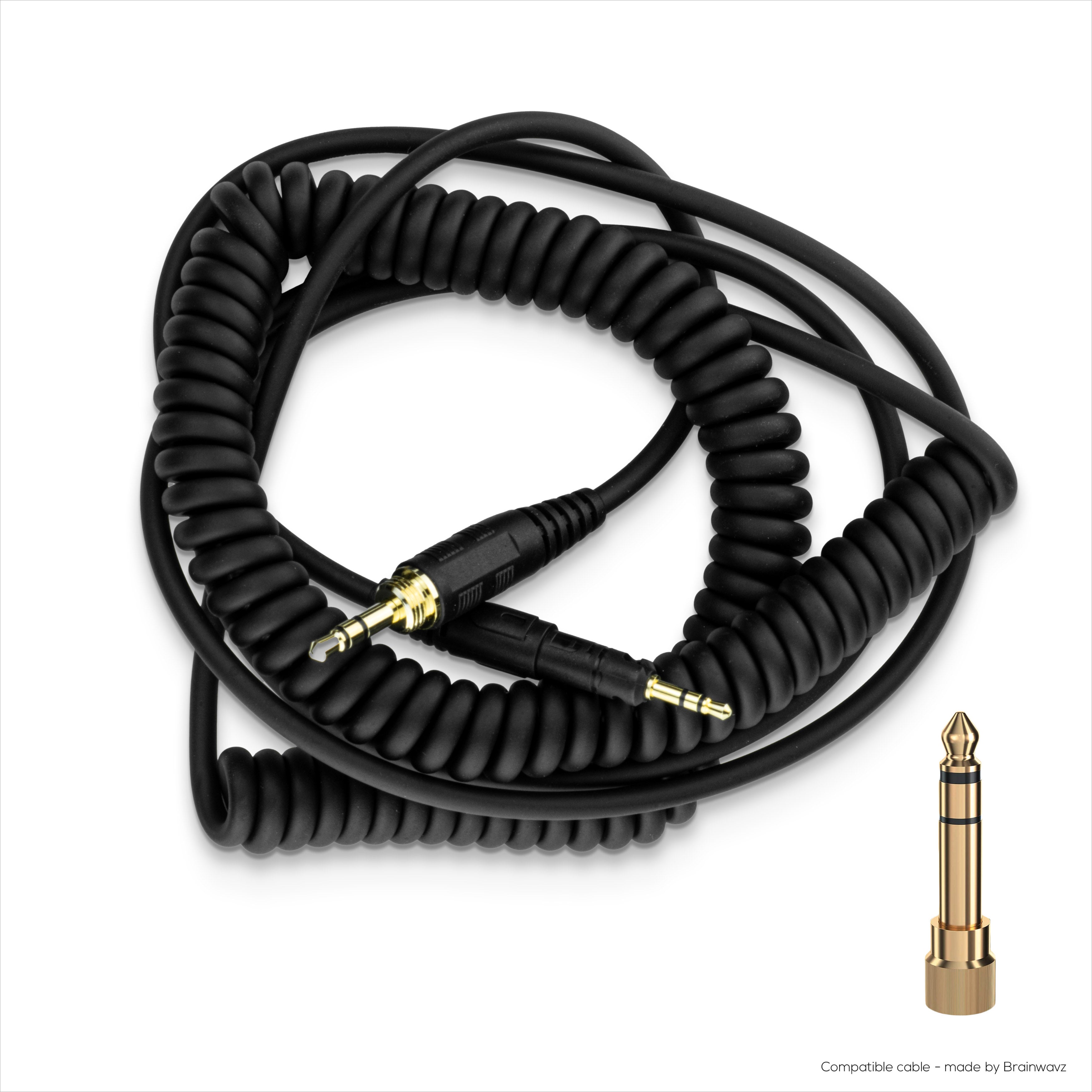 Coiled Replacement Audio Cable Compatible with Audio-Technica ATH-M50x, M40x, M70x, M60x – 2.5mm to 3.5mm Gold-Plated Jacks with 6.5mm Adapter