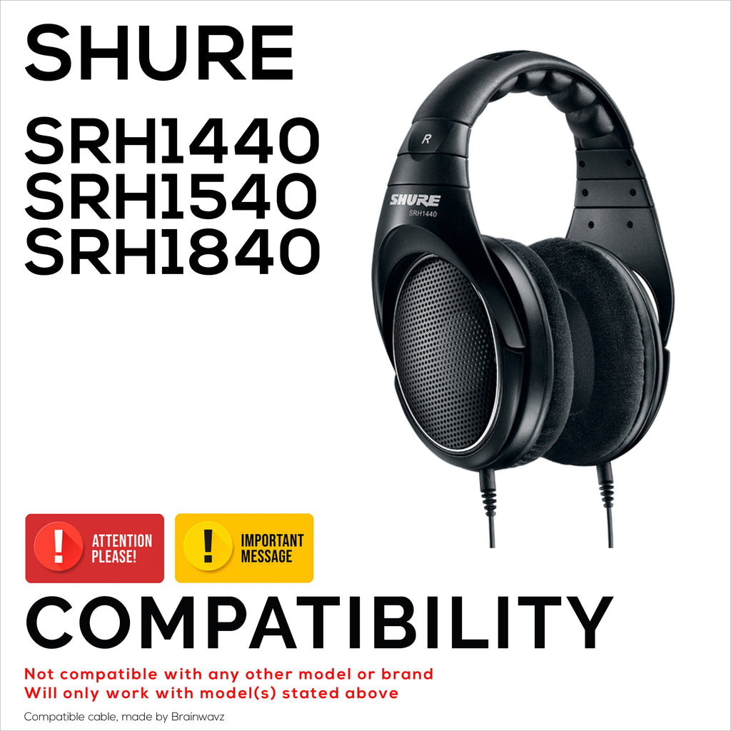 Replacement Audio Cable Compatible with Shure SRH1440, SRH1540, SRH1840 Headsets – MMCX to 3.5mm Gold-Plated Connectors with 6.5mm Adapter