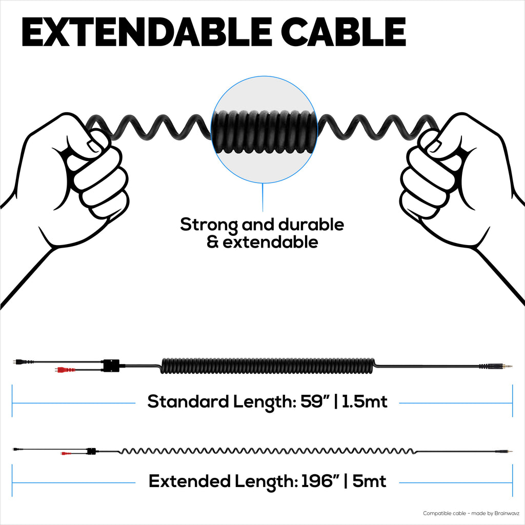 Coiled Replacement Audio Cable Compatible with Sennheiser HD25, HD560, HD540, HD480, HD430, HD414 &  HD250 Headsets -  3.5mm Gold Plated Jacks